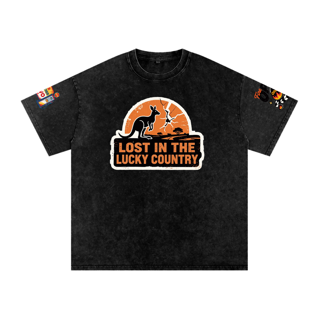 Not Expected Snow Washed Oversized Cotton T-Shirt Lost Signal Lucky Country Snow Wash Tee