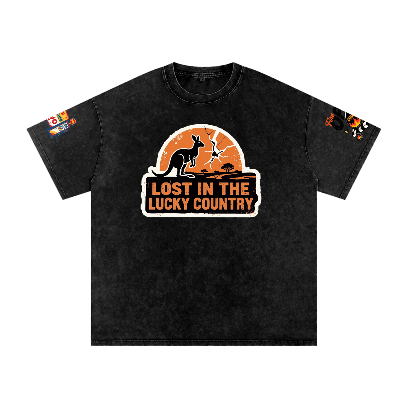 Not Expected Snow Washed Oversized Cotton T-Shirt Lost Signal Lucky Country Snow Wash Tee