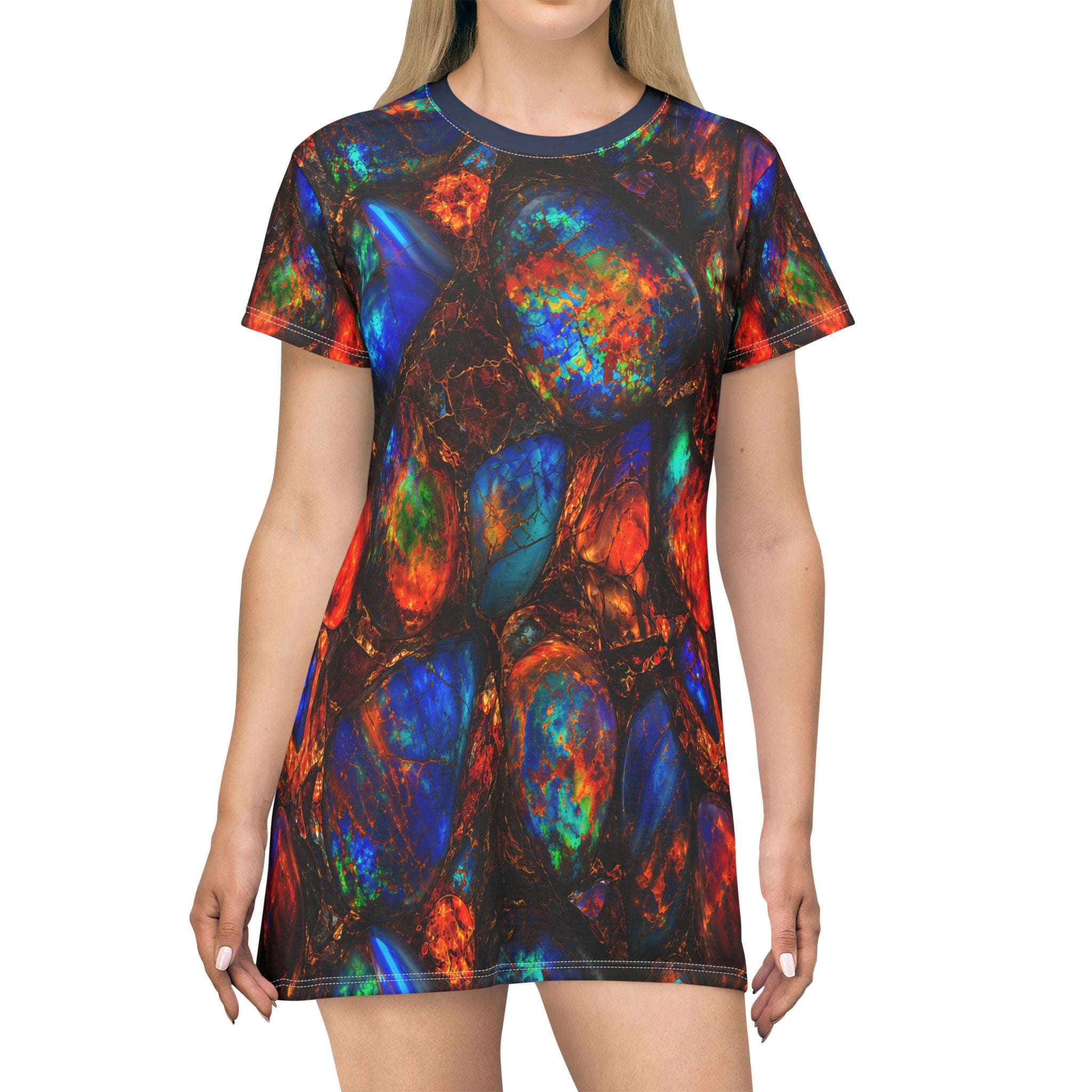Opal Stones T-Shirt Dress Colorful Gemstone All-Over Print