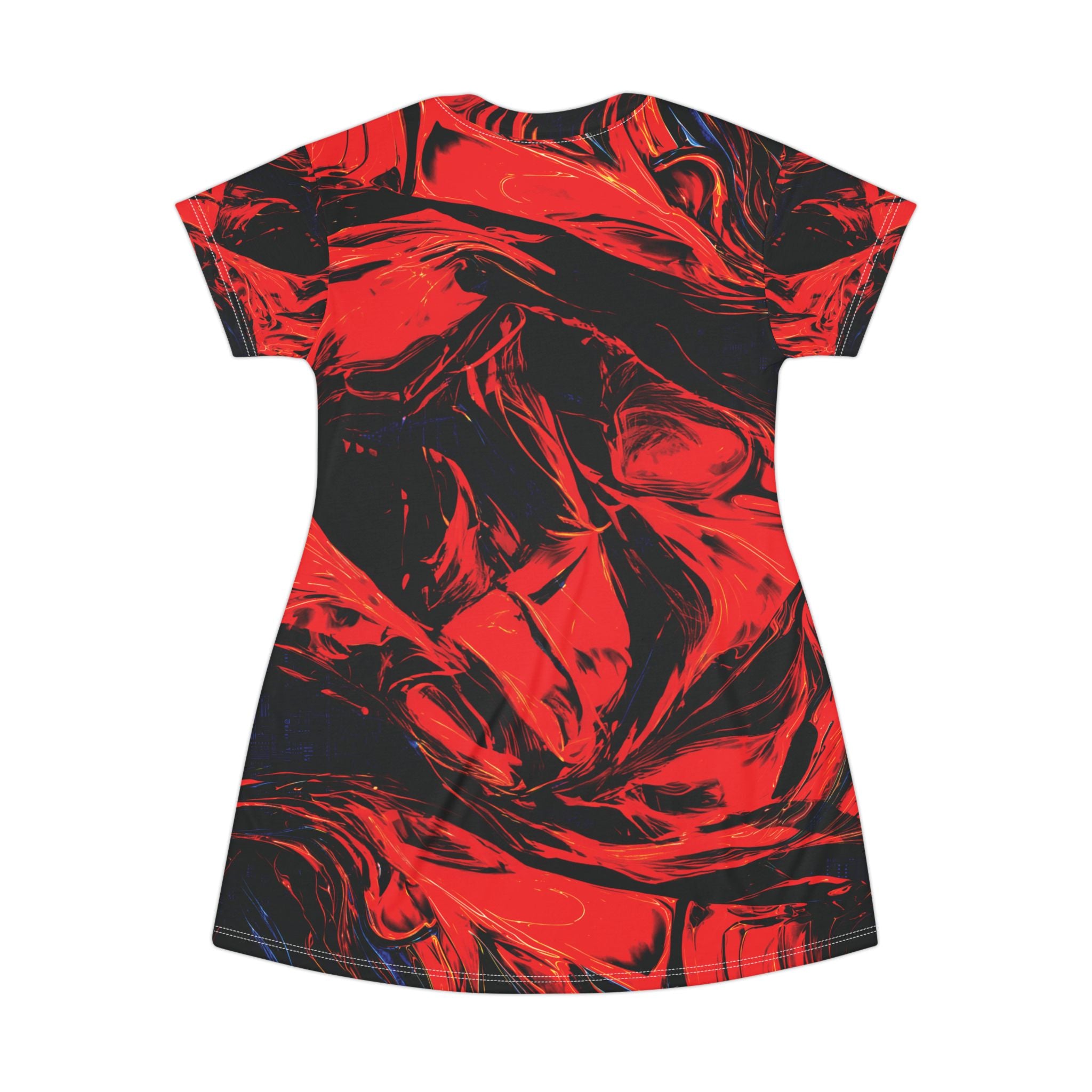 Red Black Opal Marble Swirl T-Shirt Dress