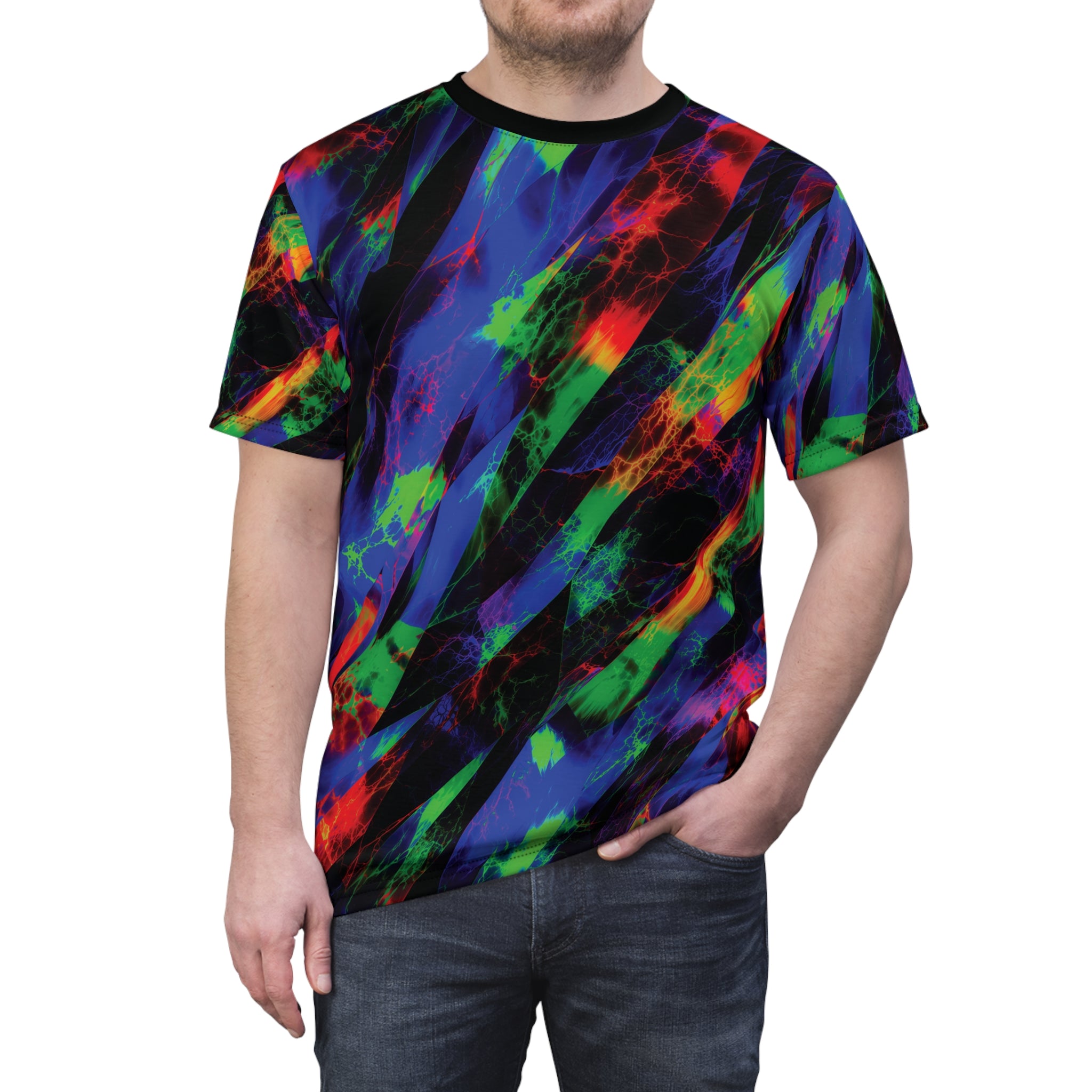 Voltage Rift Tee Neon Splash Cut & Sew T-Shirt