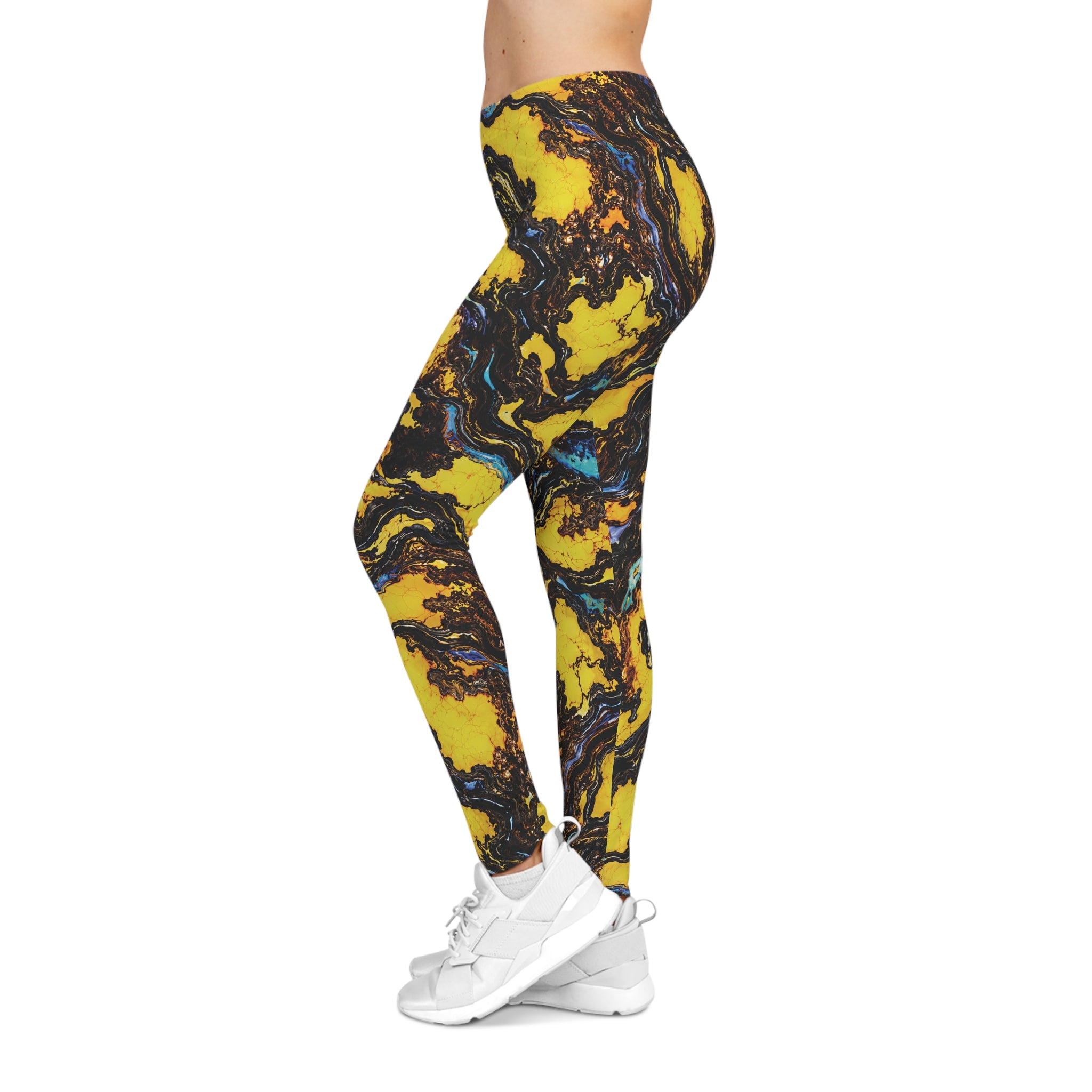 Yellow Black Opal Pattern Leggings
