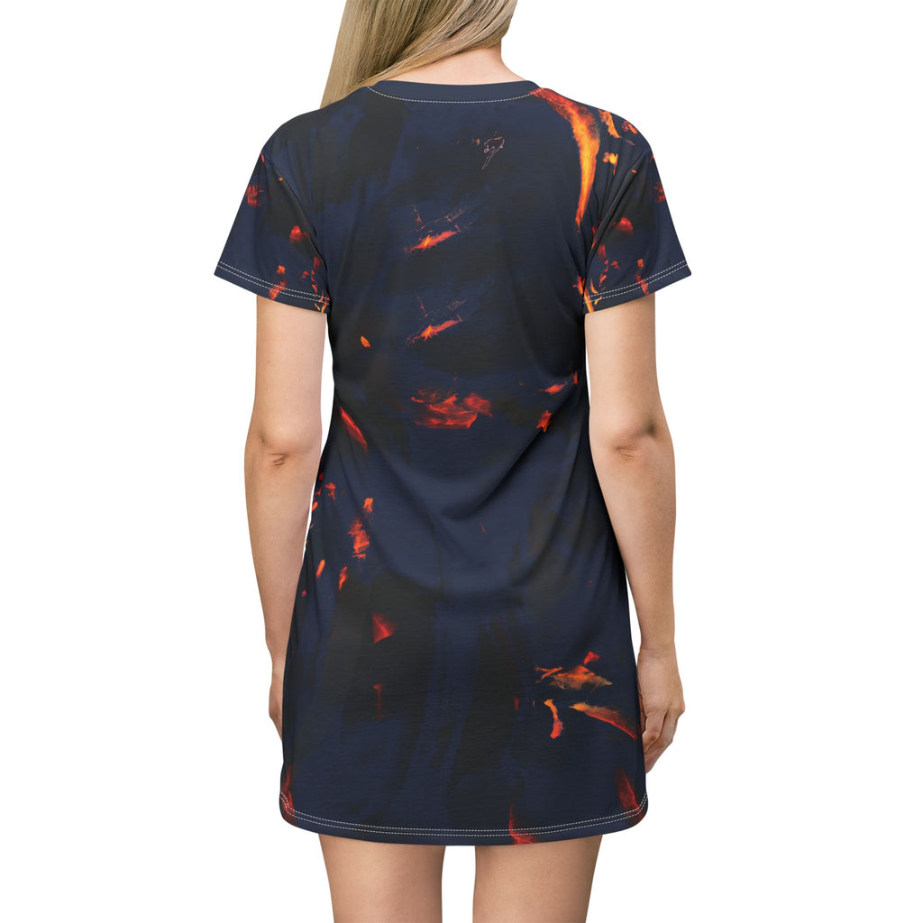 Opal Embers Pattern T-Shirt Dress Dark Flame All-Over Print