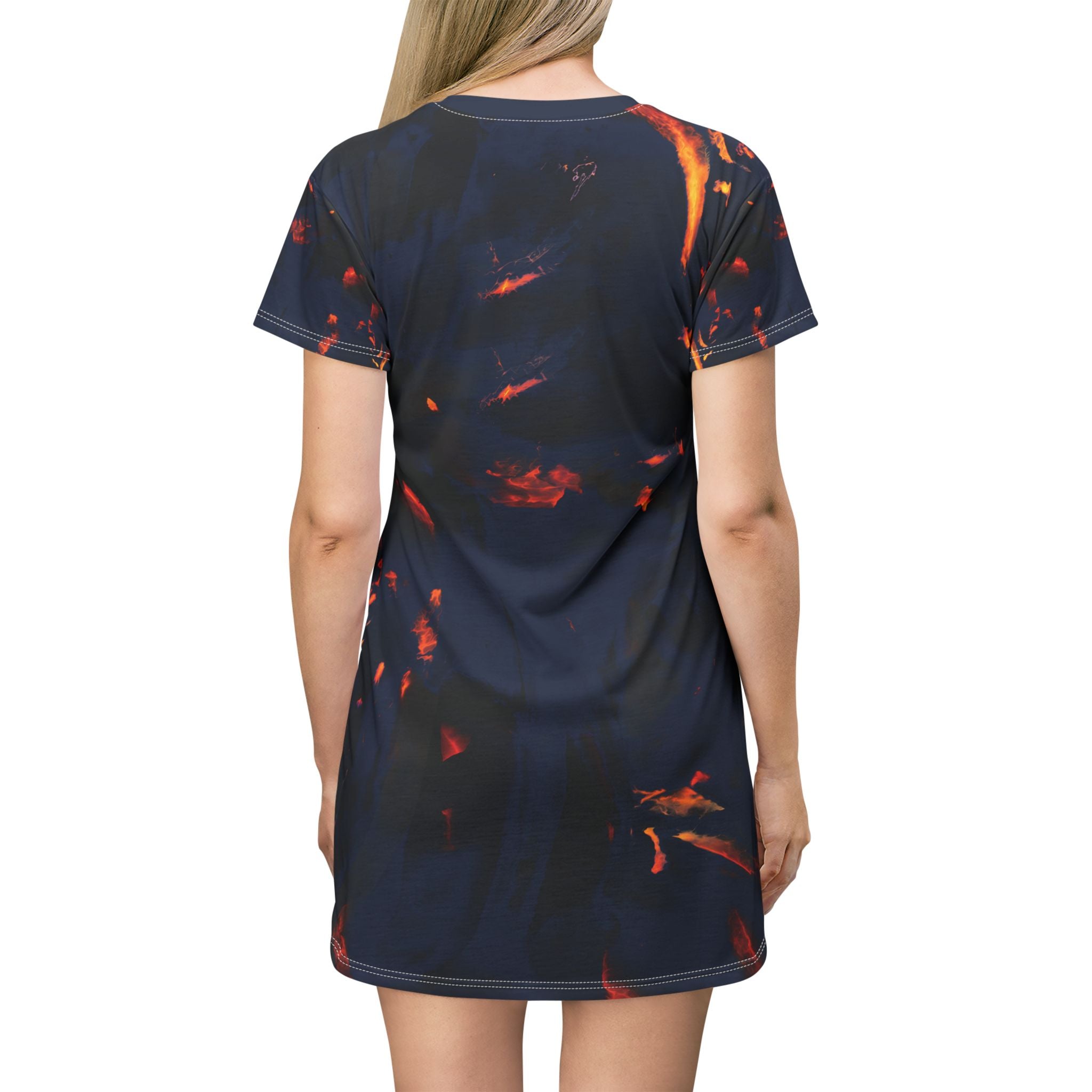 Opal Embers Pattern T-Shirt Dress Dark Flame All-Over Print