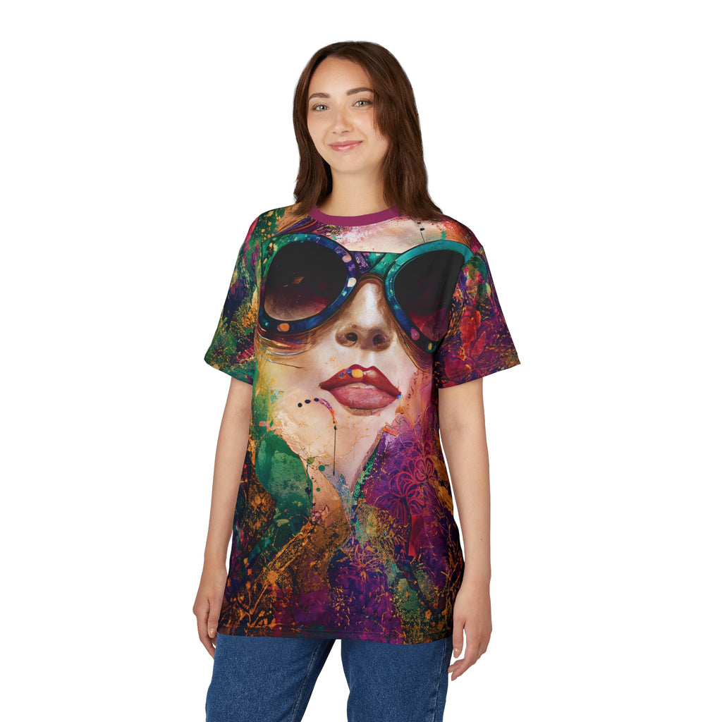 Colorburst Sunglasses Neon Muse Portrait Tee Graphic T‑Shirt