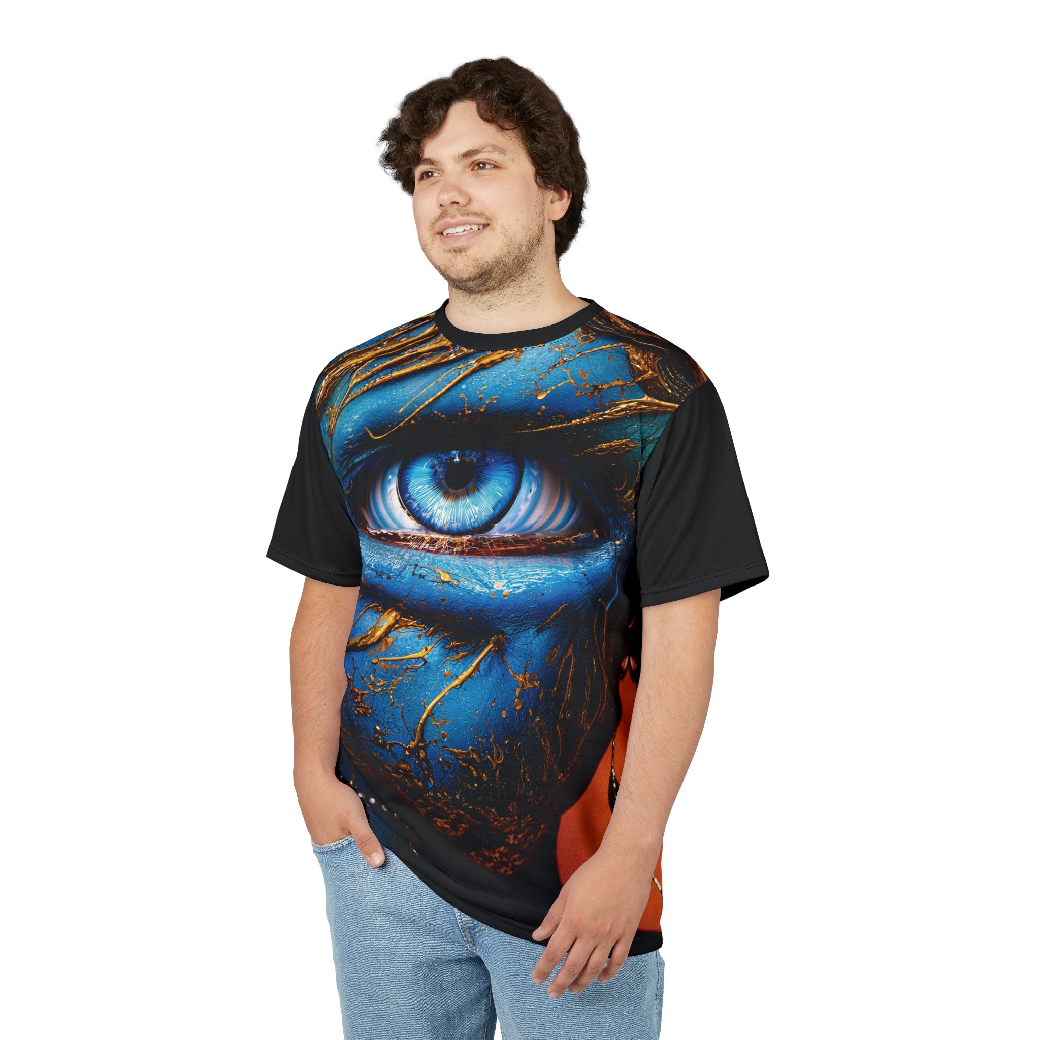 Cut & Sew Opal Blue Eye Art Tee All-Over Print T-Shirt