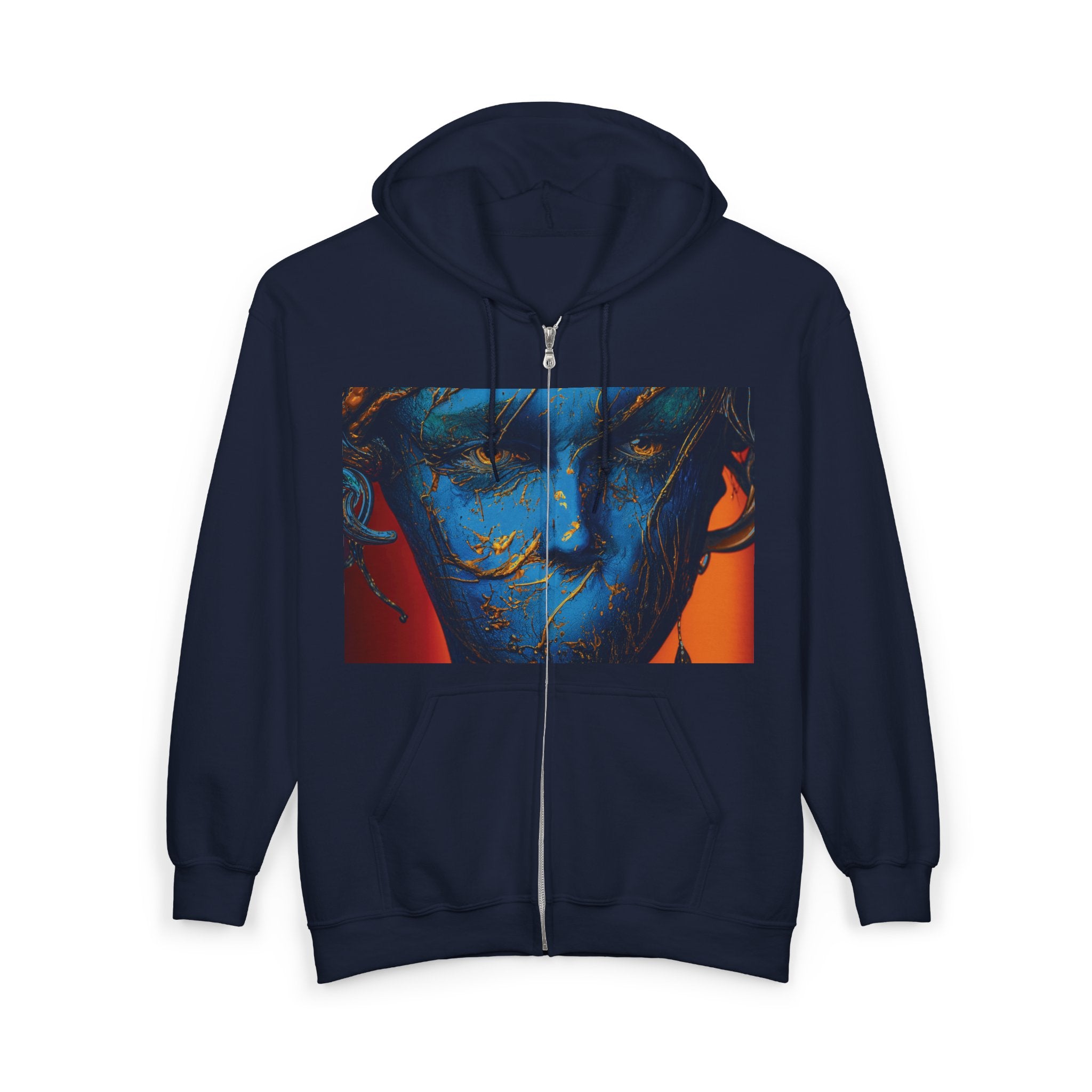 Blue Phantom Full-Zip Art Hoodie Sweatshirt