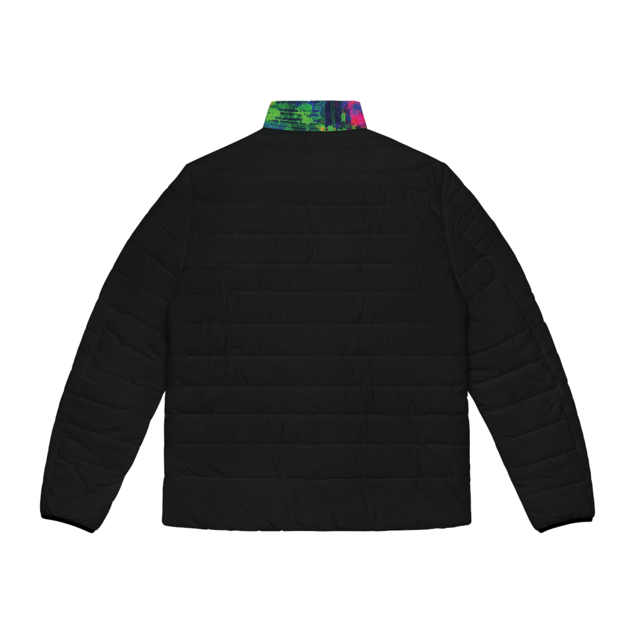 Black Puffer Jacket with Midnight Pulse Opal Collar