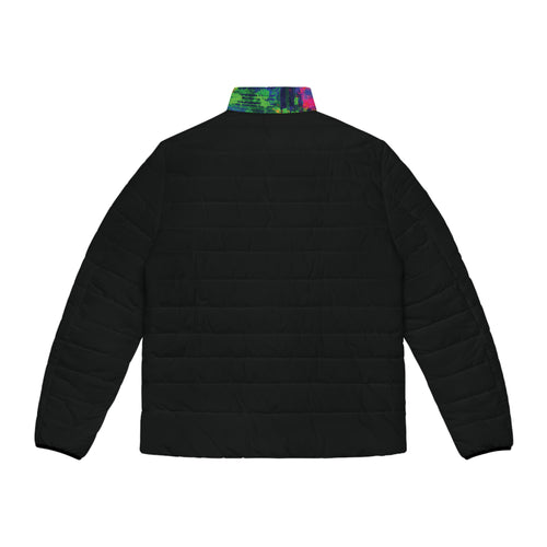 Black Puffer Jacket with Midnight Pulse Opal Collar