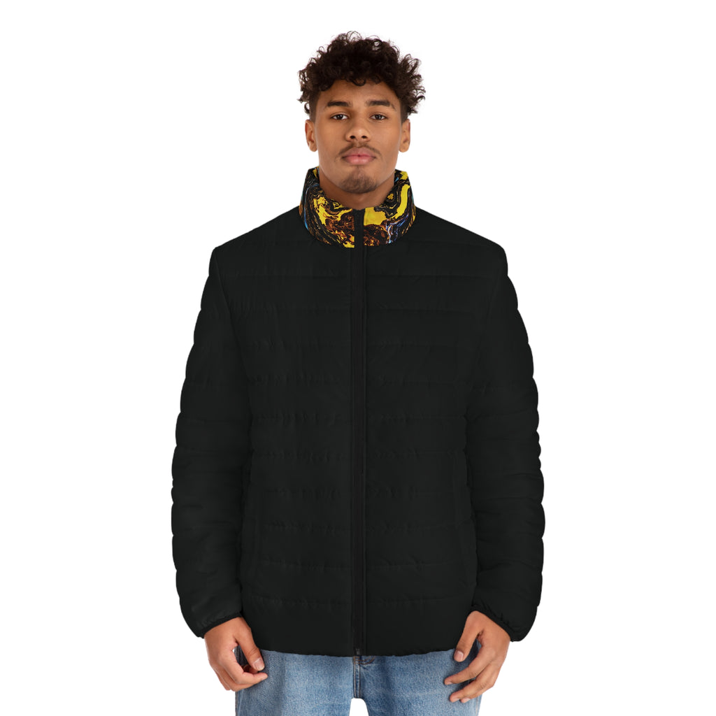 Black Puffer Jacket with Midnight Ember Collar