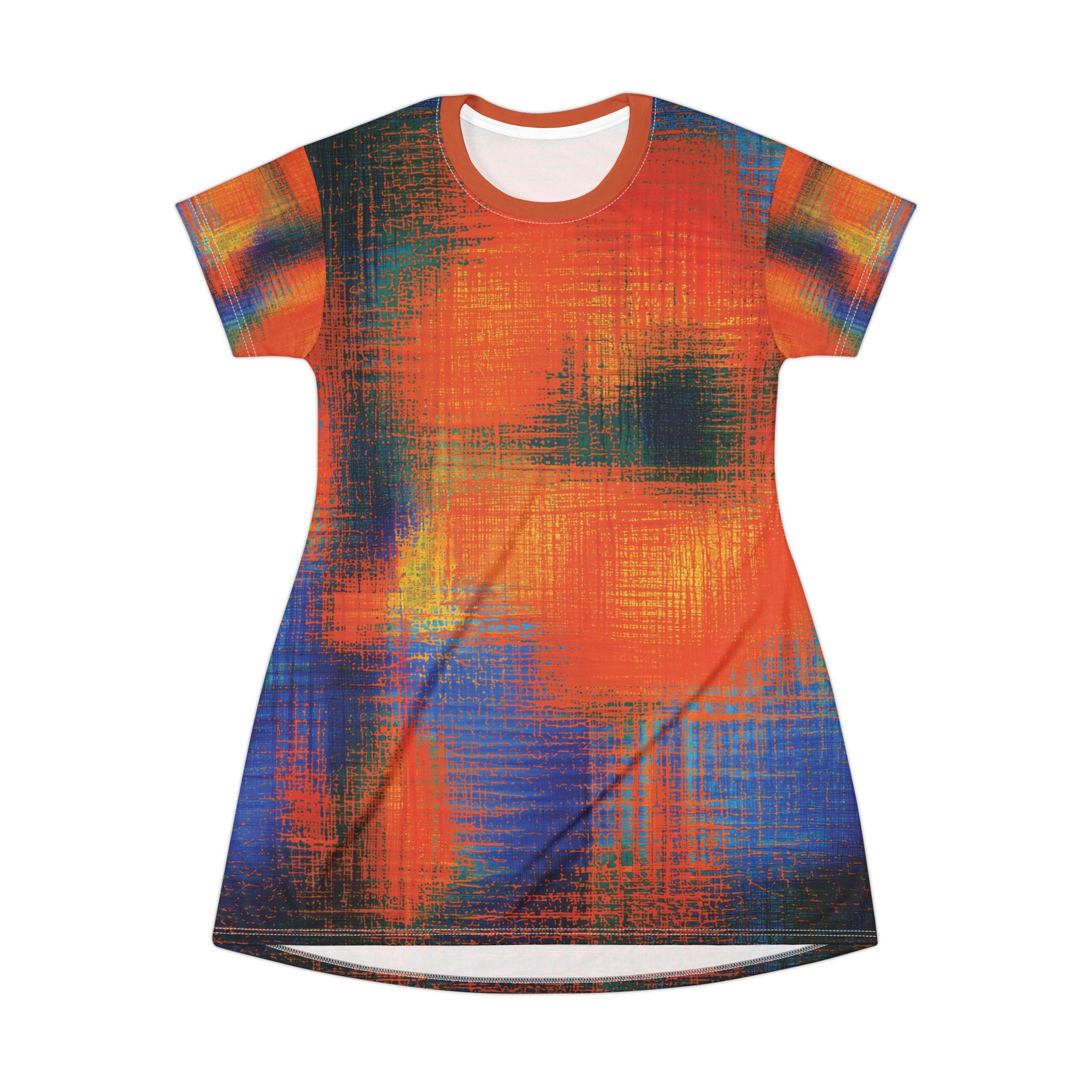 Opal Orange Blue Brushstroke T-Shirt Dress All-Over Print
