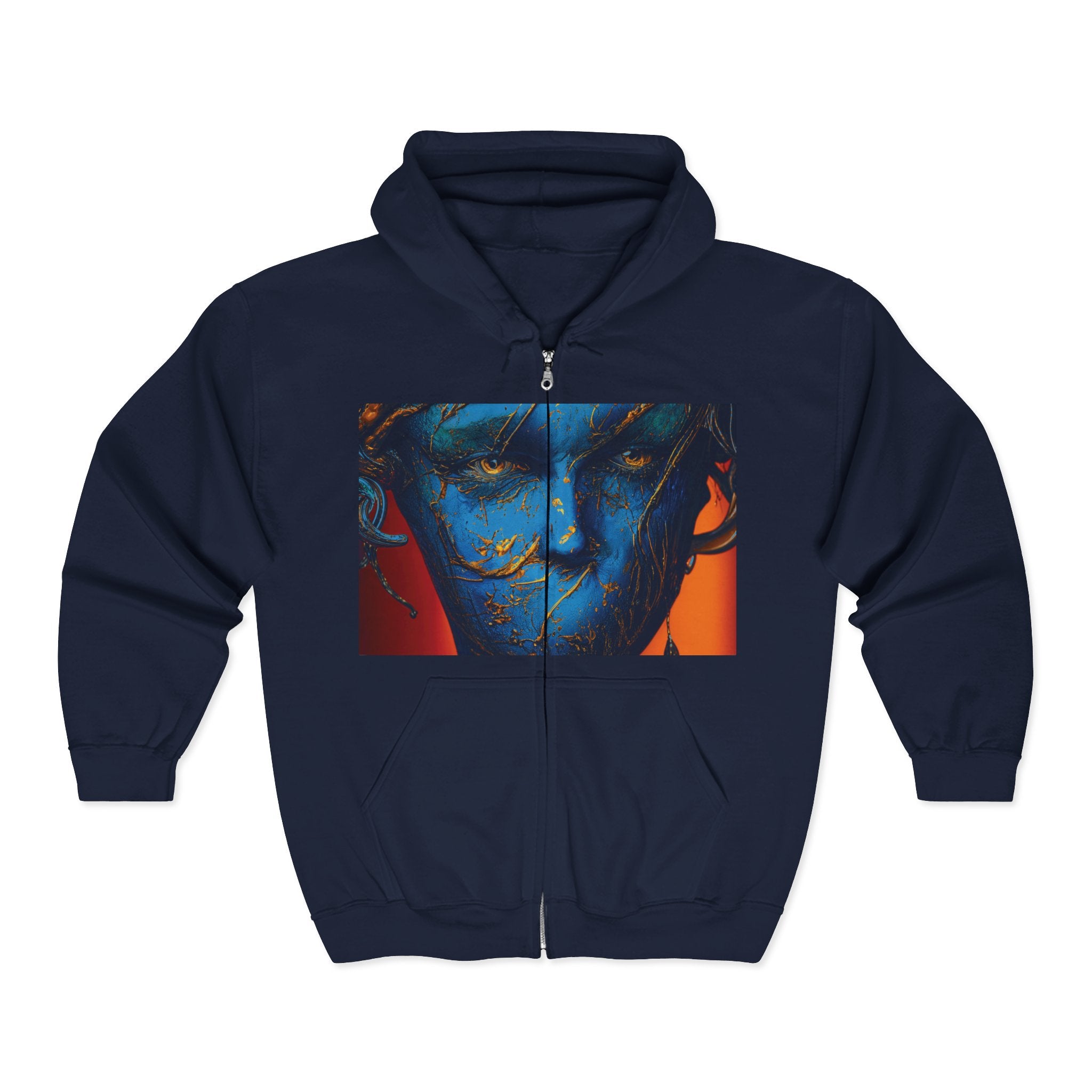Blue Phantom Full-Zip Art Hoodie Sweatshirt