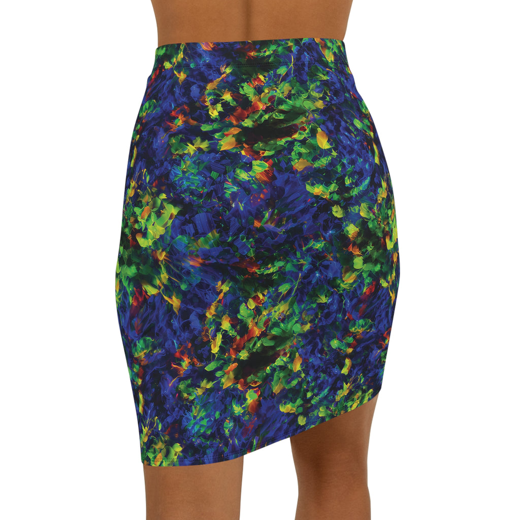 Pencil Skirt Opal Neon Splatter Blue Green Yellow
