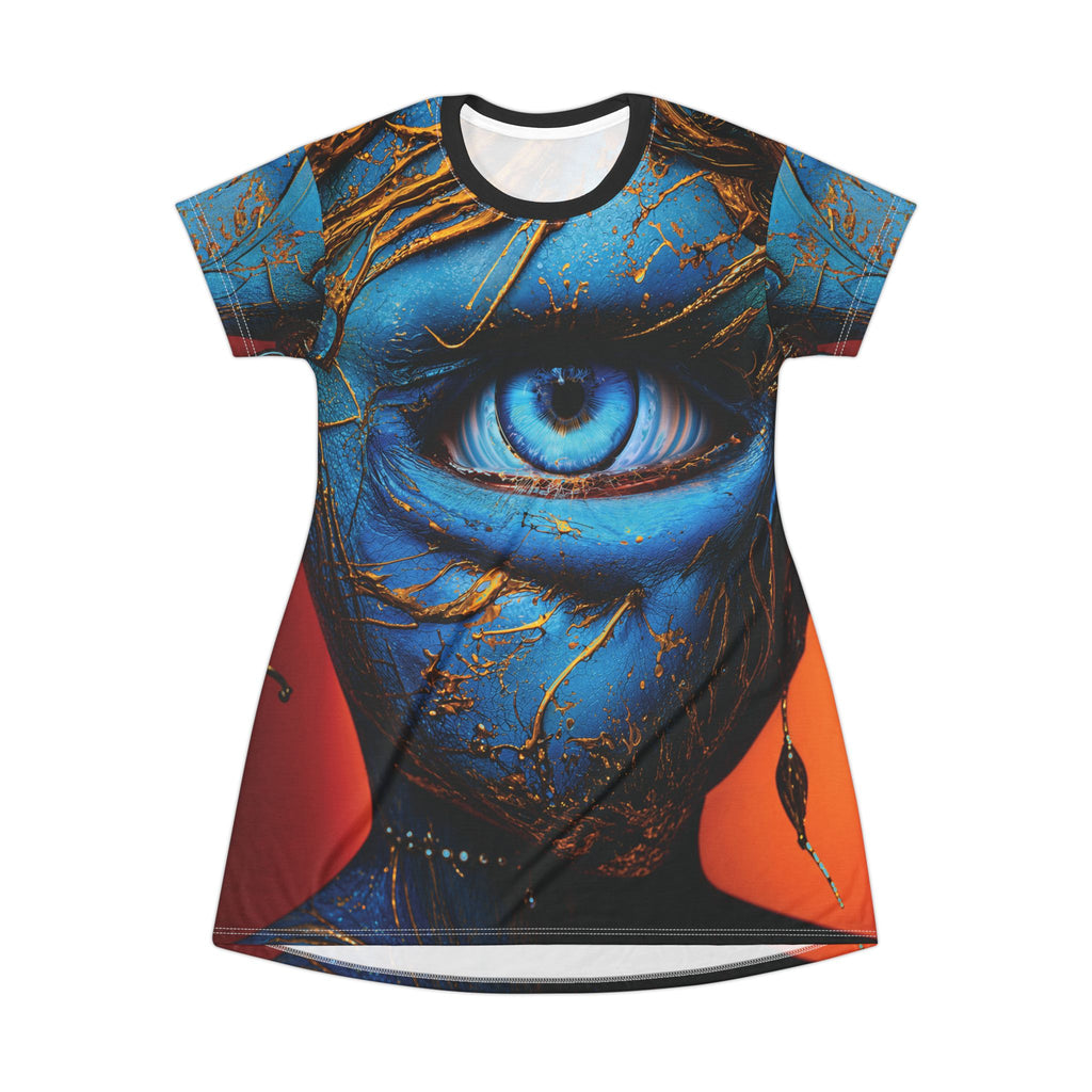 Opal Blue Mystic Eye T-Shirt Dress Surreal Abstract Face