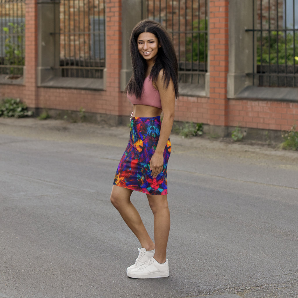 Pencil Skirt Opal Colorful Brushstroke Print