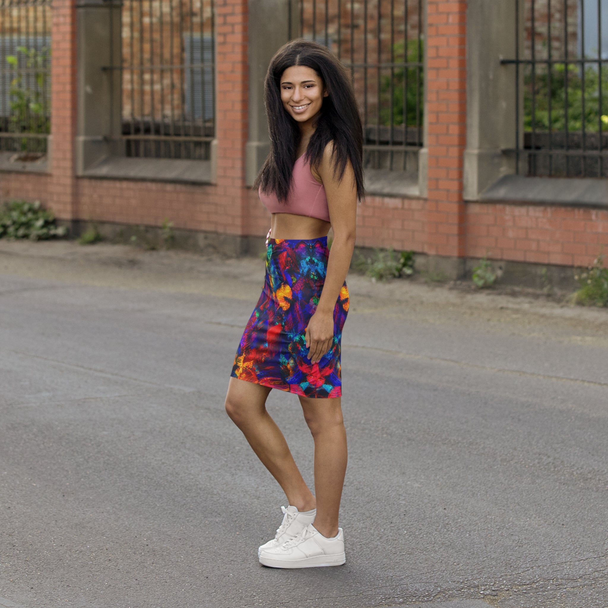 Pencil Skirt Opal Colorful Brushstroke Print