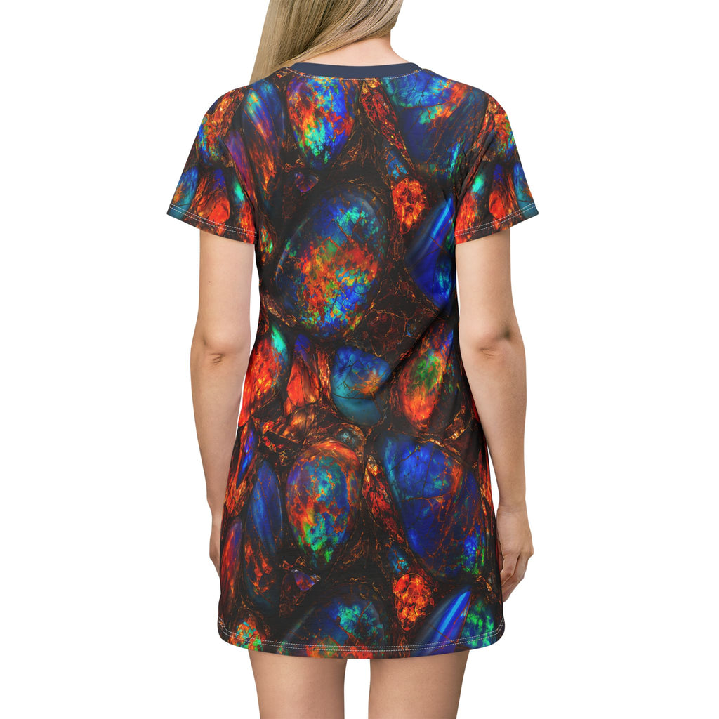 Opal Stones T-Shirt Dress Colorful Gemstone All-Over Print