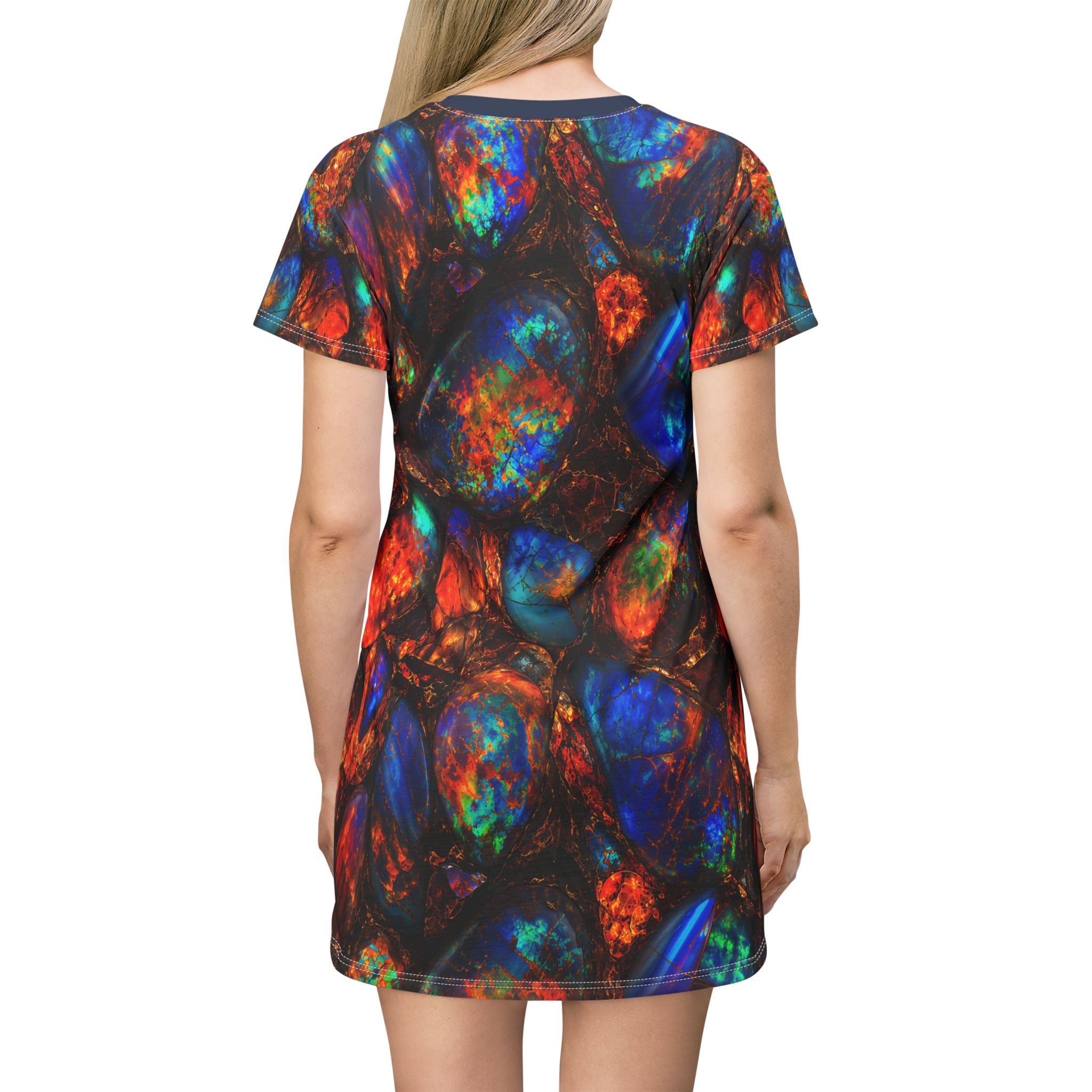 Opal Stones T-Shirt Dress Colorful Gemstone All-Over Print