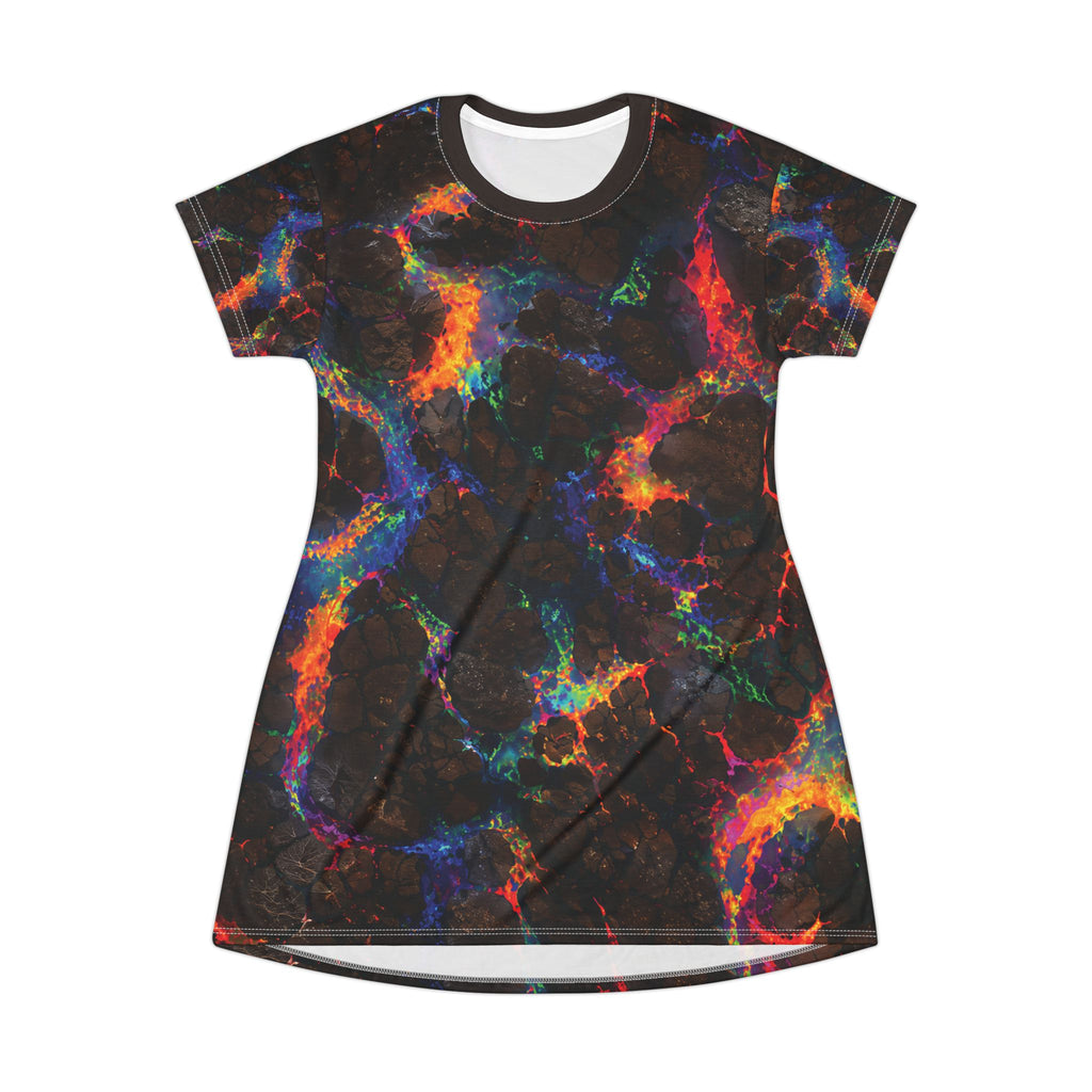 Not Your Ordinary Midnight Nebula T‑Shirt Dress — Rainbow