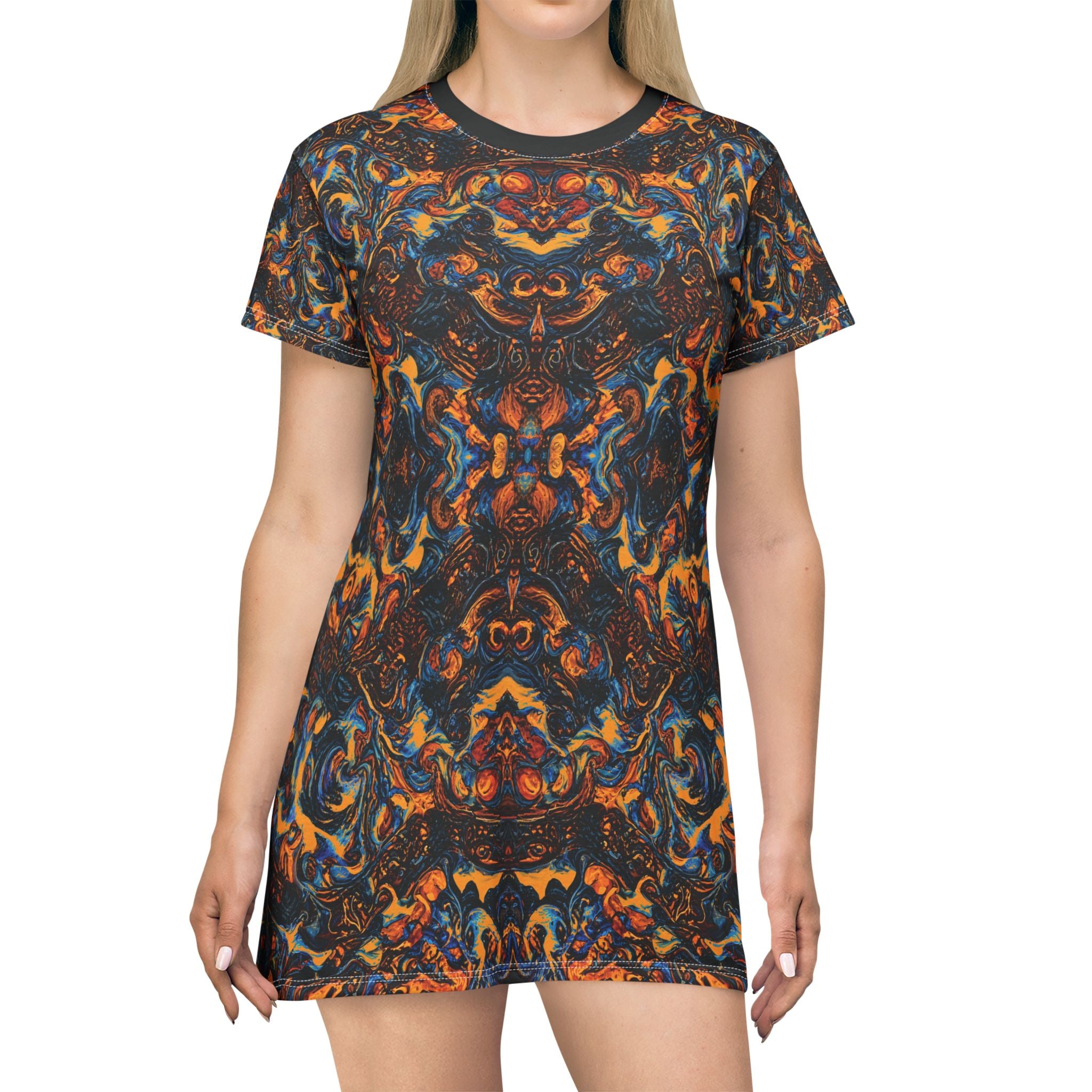 Abstract Opal Pattern T-Shirt Dress All-Over Print