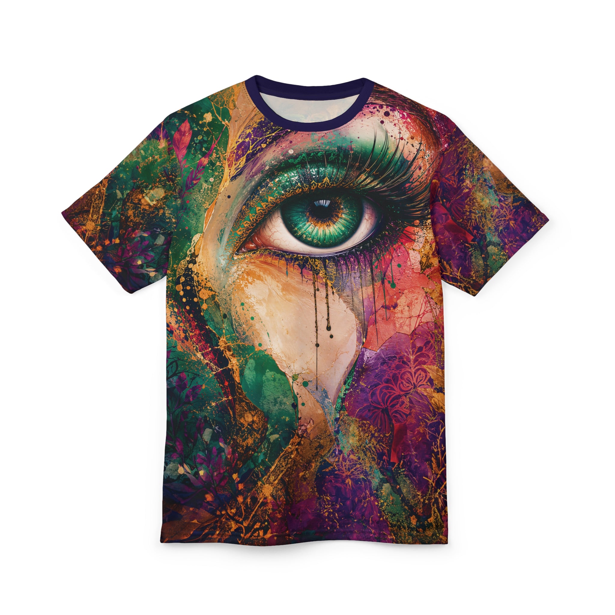 Cut & Sew Opal Teal Eye Artwork T-Shirt All-Over Print
