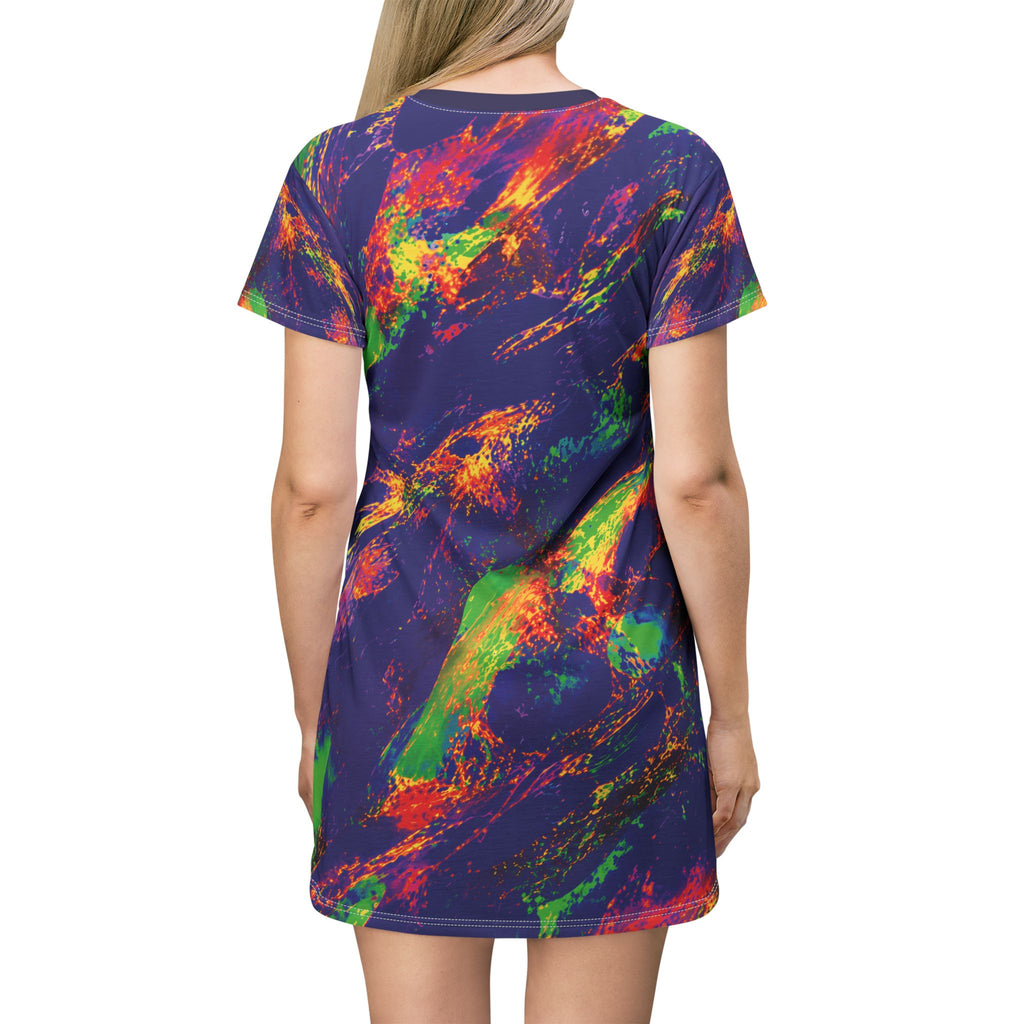Neon Opal Paint Splash T-Shirt Dress