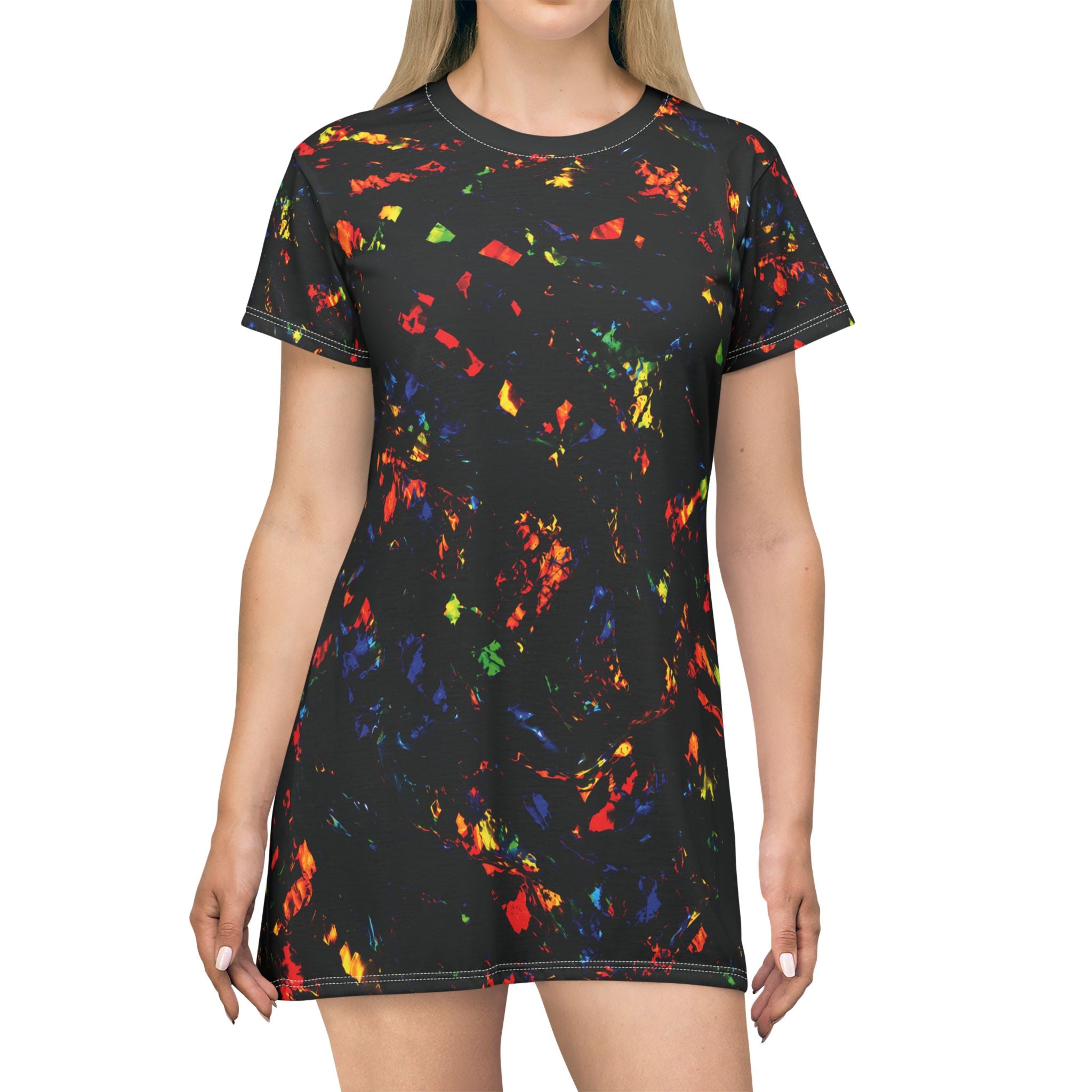 Neon Opal Confetti Pattern T-Shirt Dress