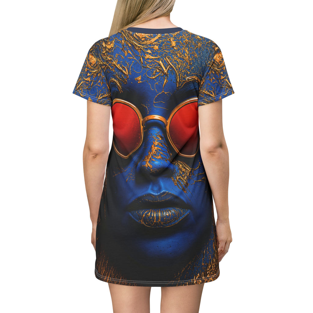 Blue OpalFace with Red Sunglasses T-Shirt Dress