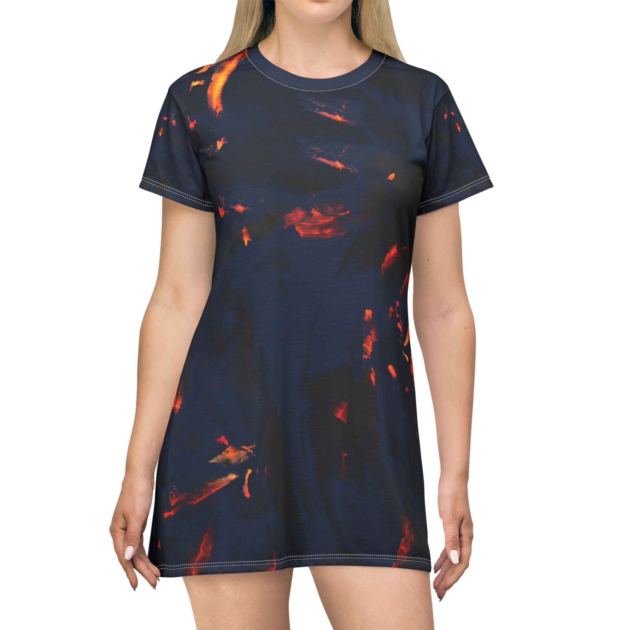 Opal Embers Pattern T-Shirt Dress Dark Flame All-Over Print