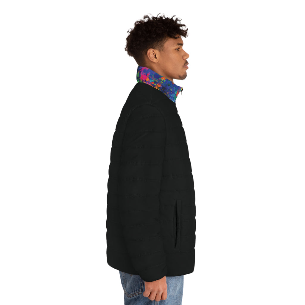 Black Puffer Jacket with Midnight Pulse Opal Collar