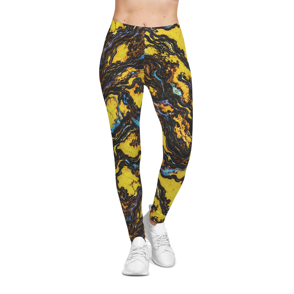 Yellow Black Opal Pattern Leggings