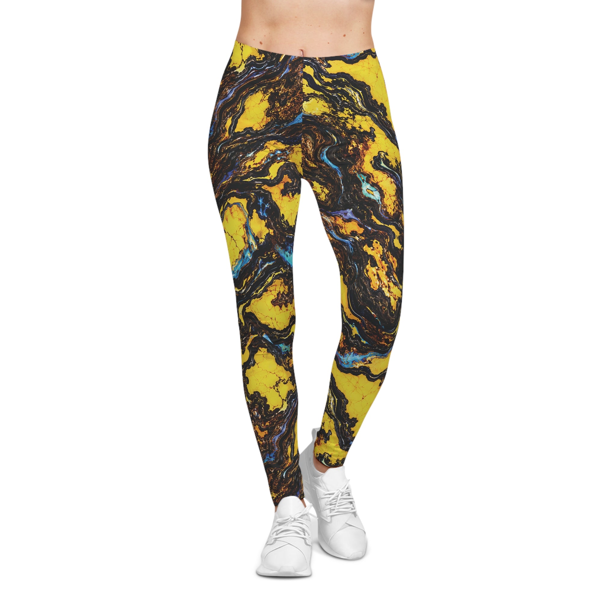 Yellow Black Opal Pattern Leggings