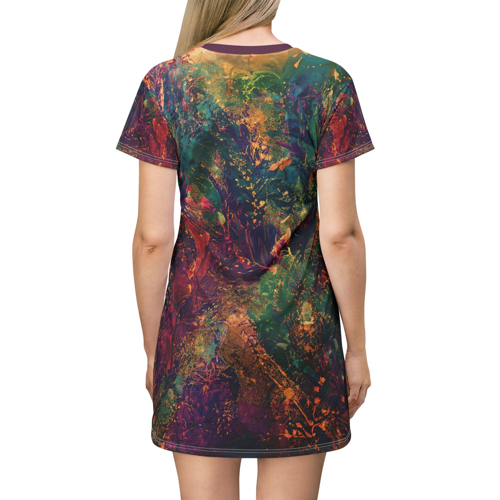 Opal Colorful Retro Woman Face T-Shirt Dress