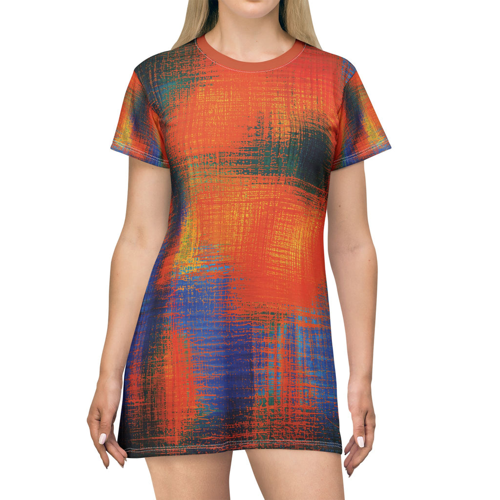 Opal Orange Blue Brushstroke T-Shirt Dress All-Over Print