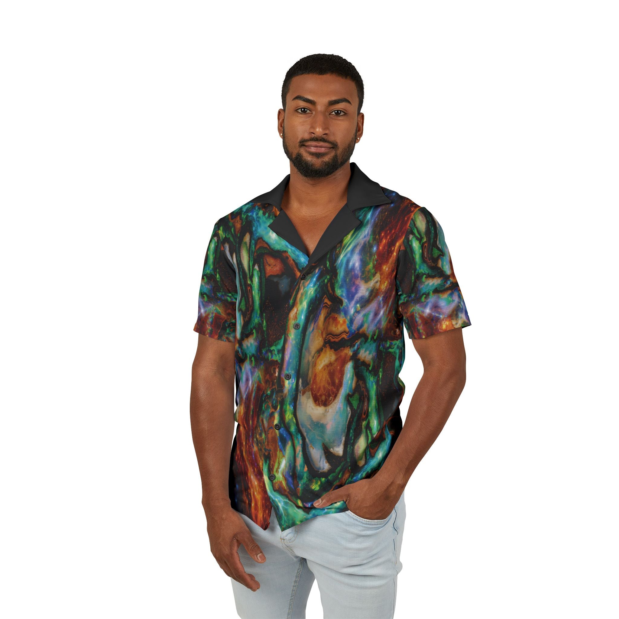Galactic Opal Hawaiian Button Shirt Casual Wear