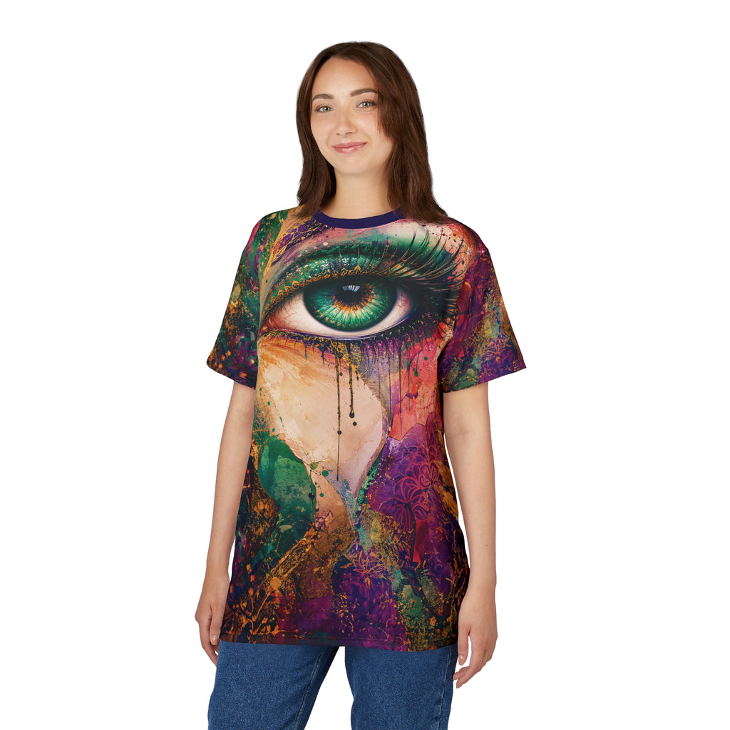 Cut & Sew Opal Teal Eye Artwork T-Shirt All-Over Print