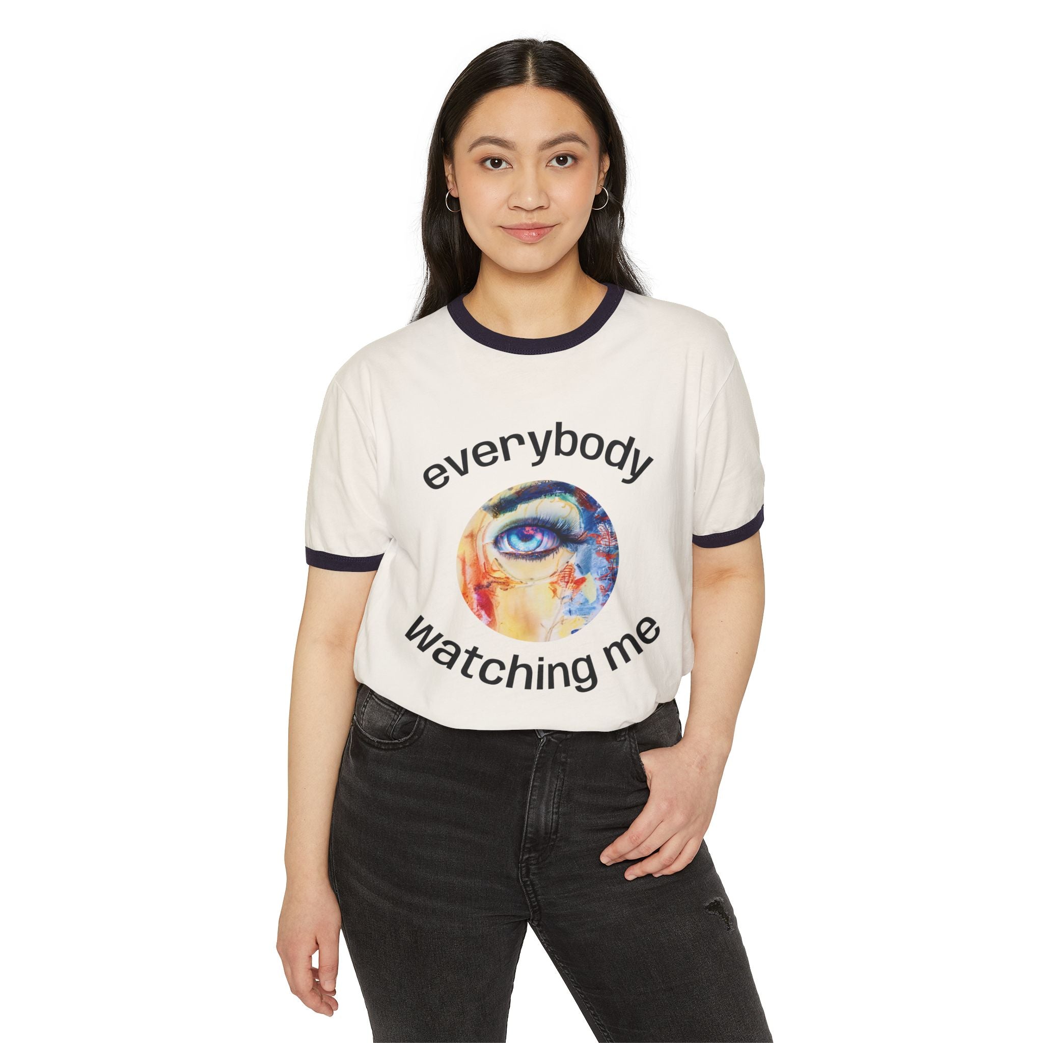 Not From The Same Rack Everybody Watching Me Ringer Tee Eye Graphic T-Shirt