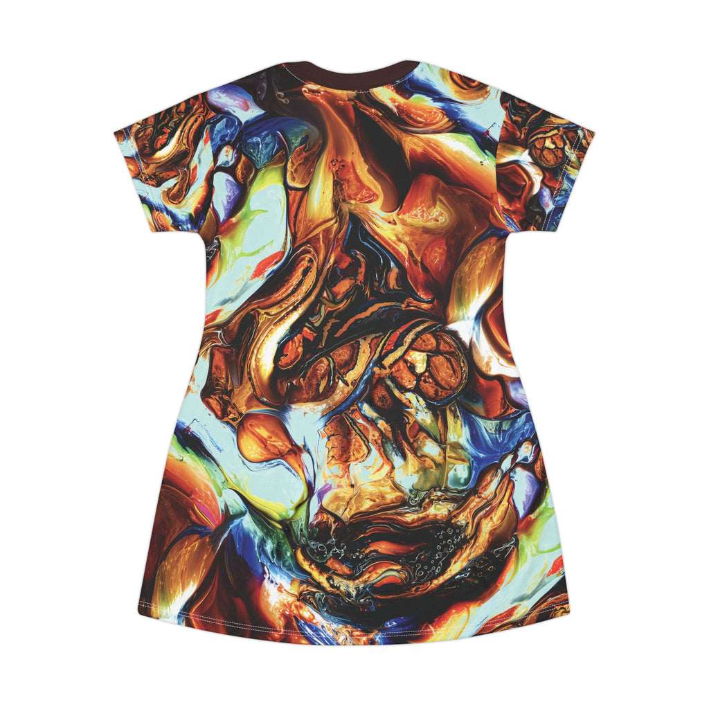 Abstract Opal Liquid Marble Print T-Shirt Dress