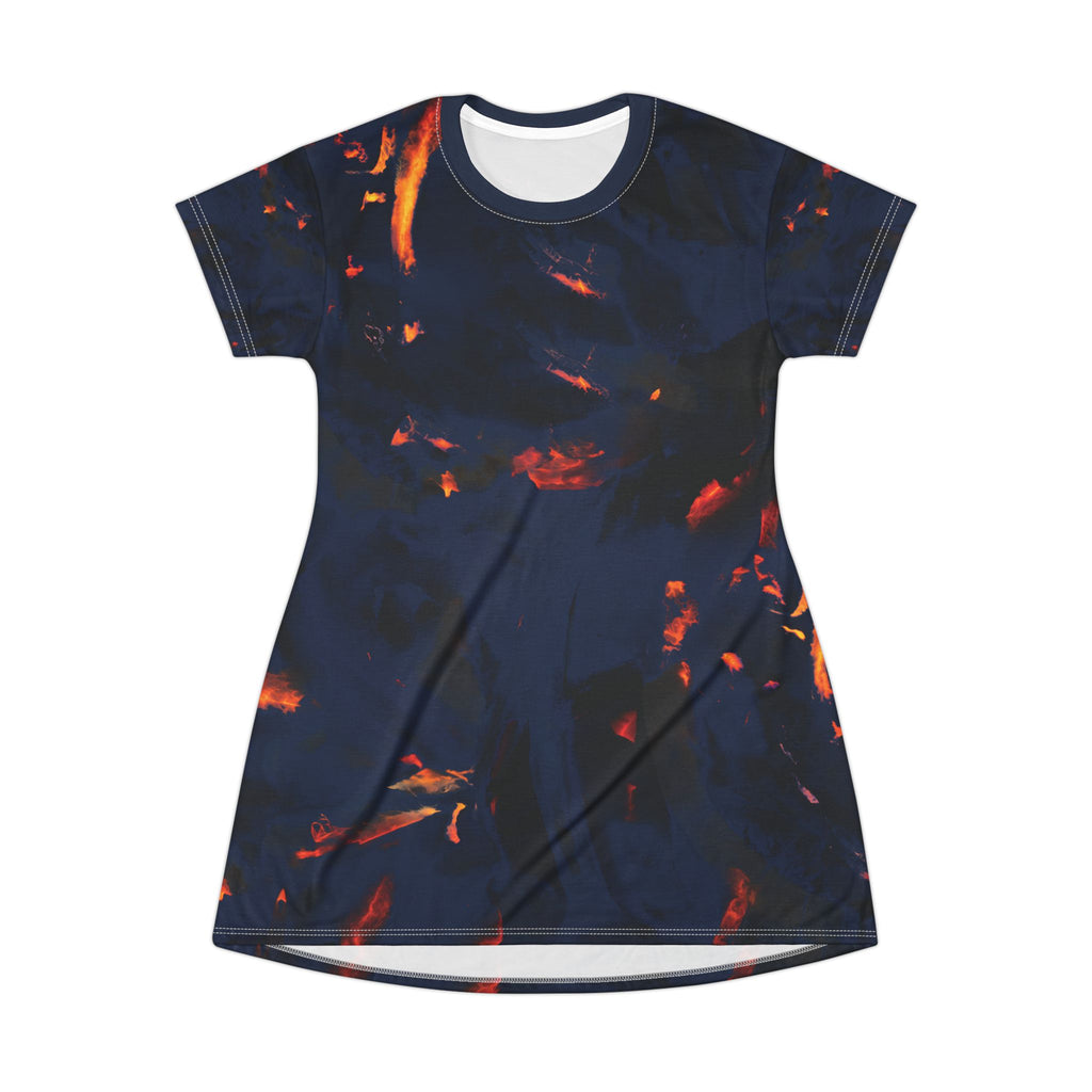 Opal Embers Pattern T-Shirt Dress Dark Flame All-Over Print