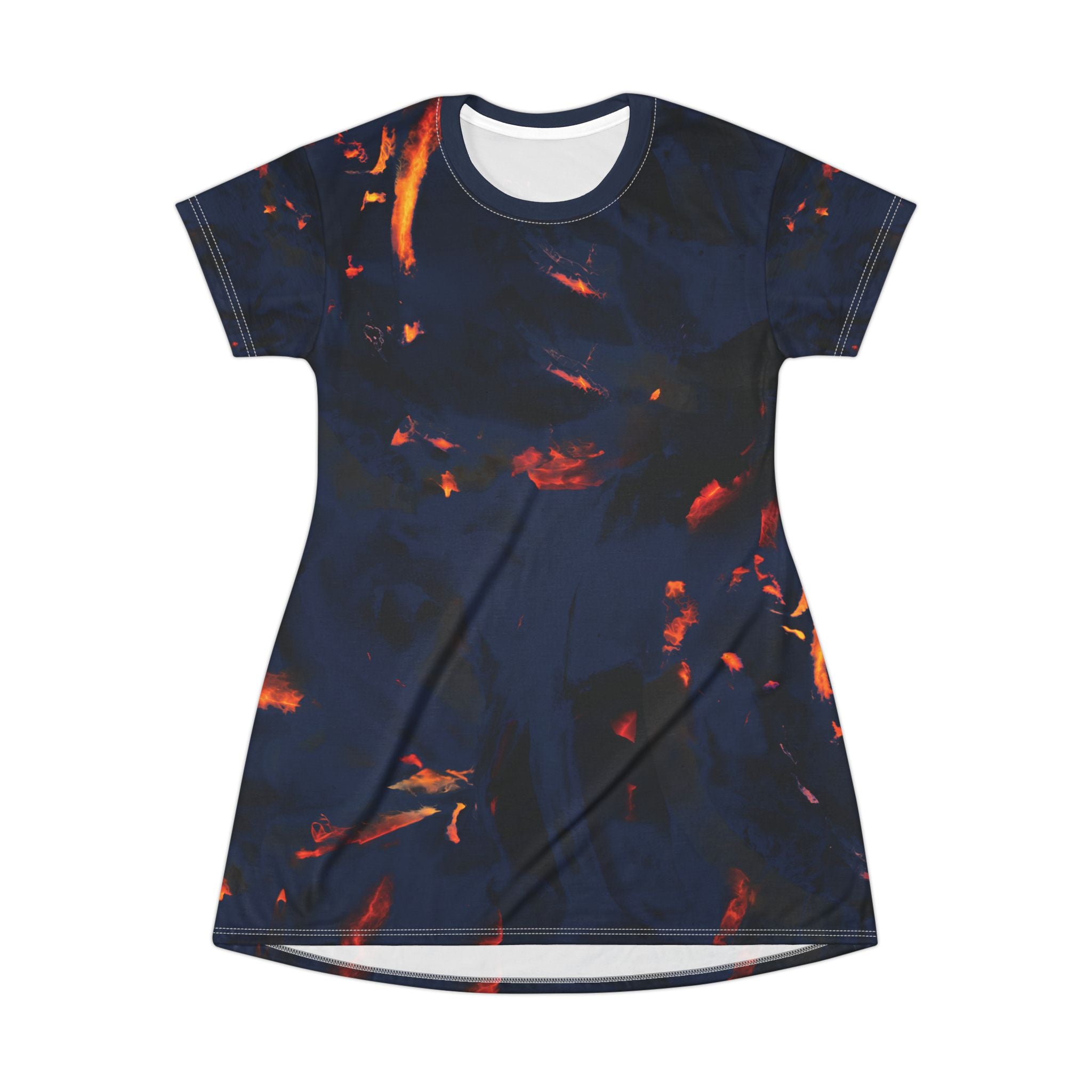 Opal Embers Pattern T-Shirt Dress Dark Flame All-Over Print