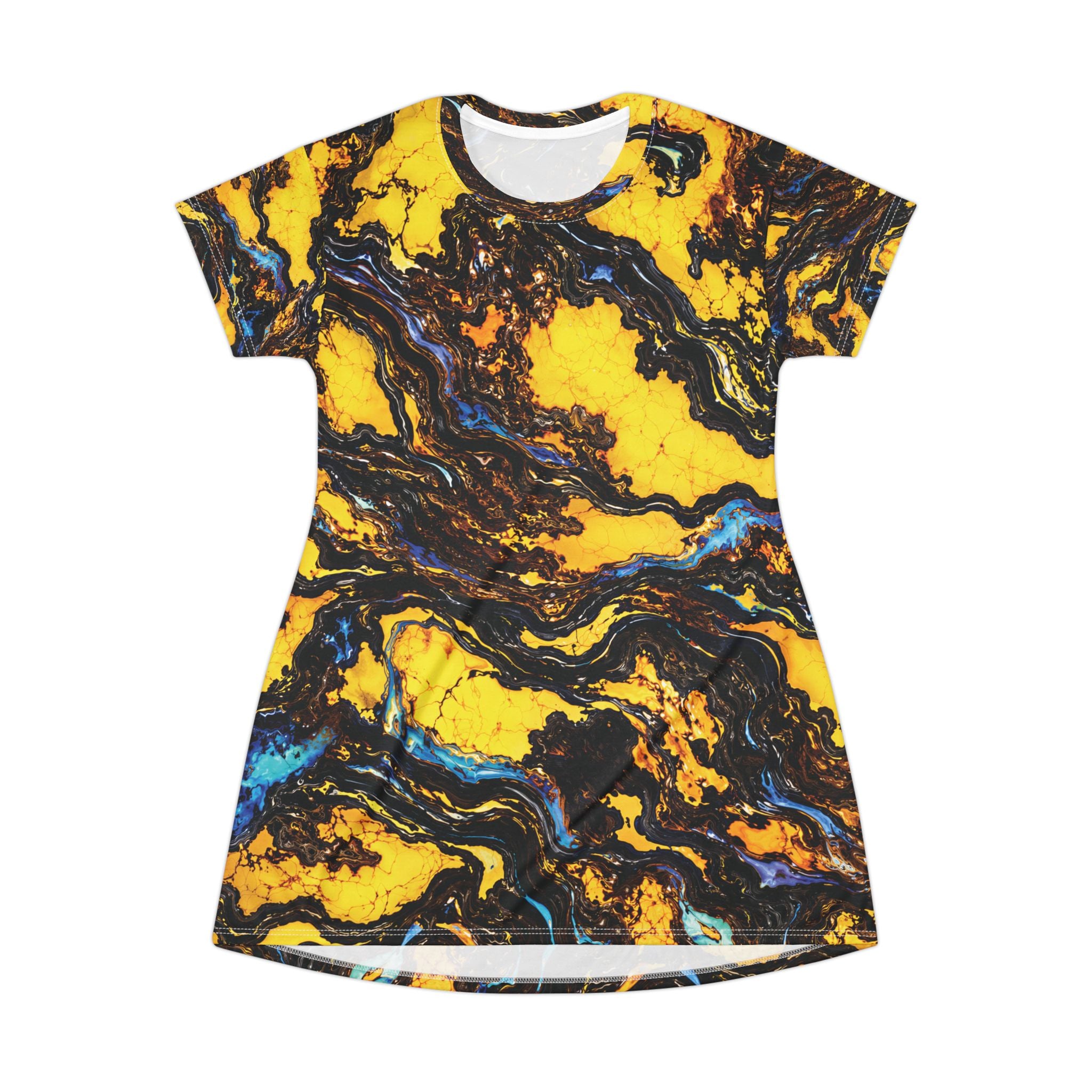 Yellow Black Opal Swirl T-Shirt Dress