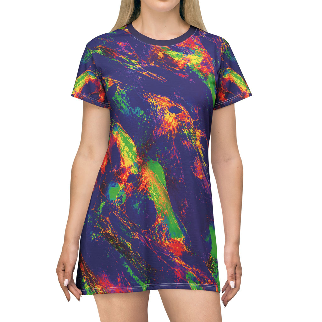 Neon Opal Paint Splash T-Shirt Dress