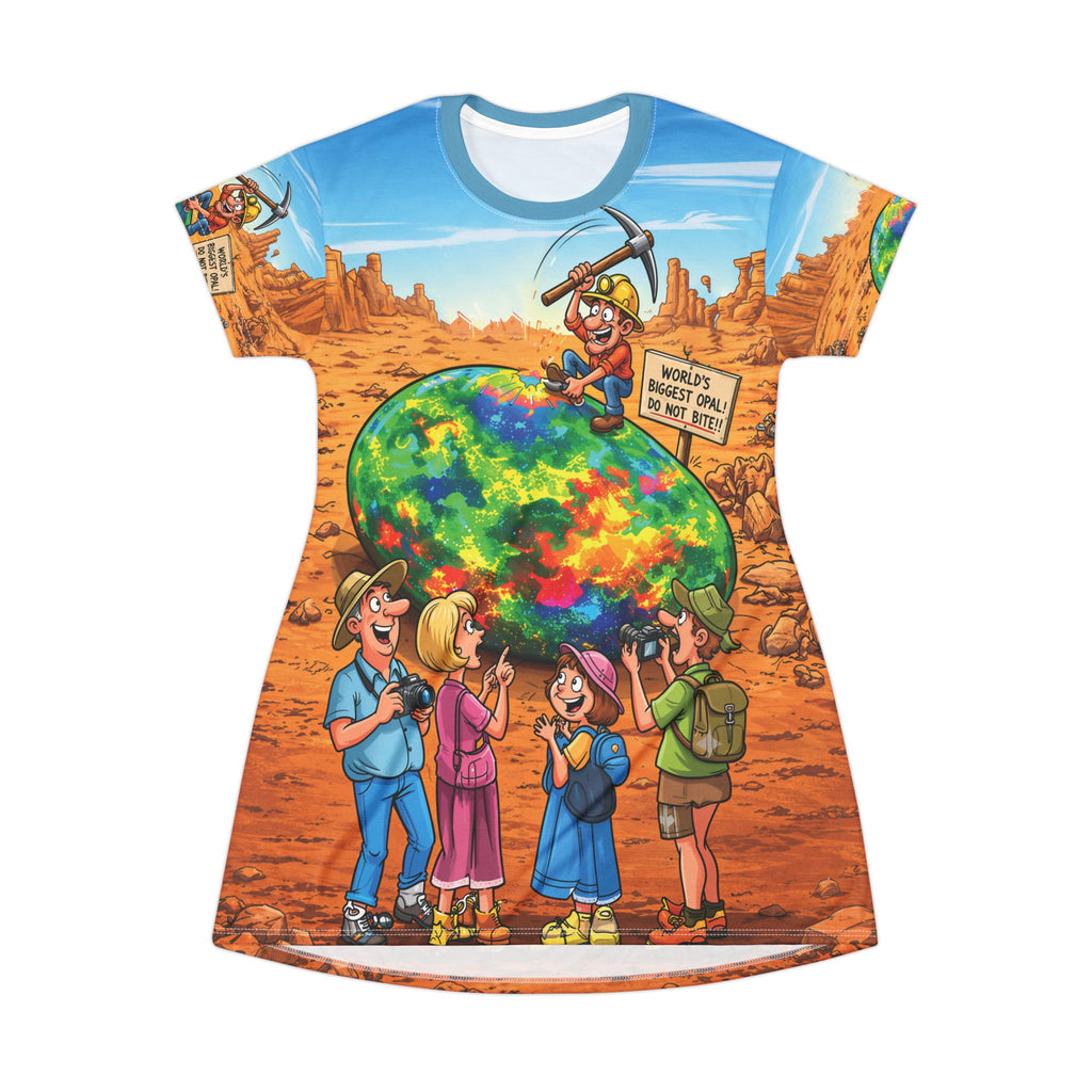 Opal Miner Cartoon T-Shirt Dress Colorful Geode Desert Scene