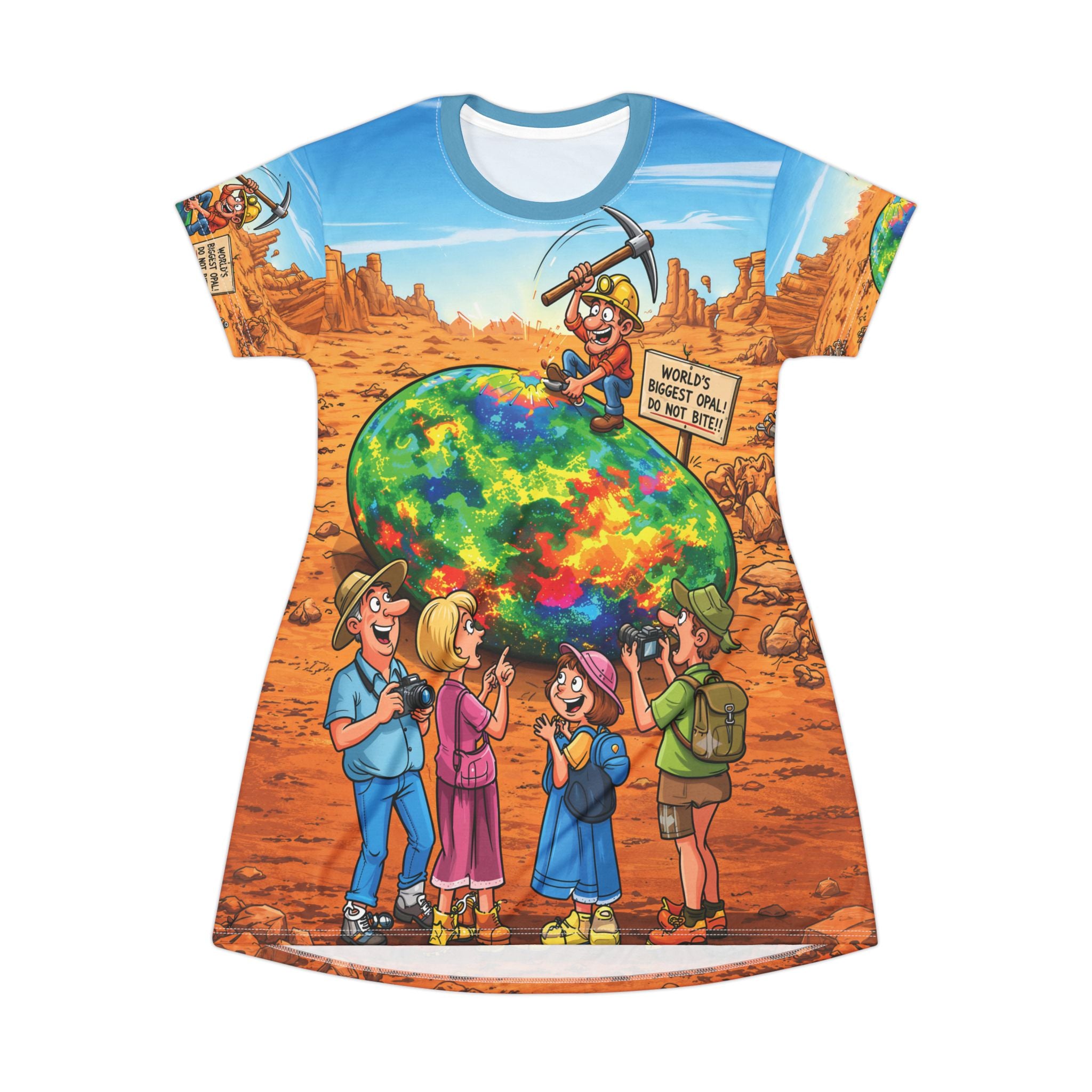 Opal Miner Cartoon T-Shirt Dress Colorful Geode Desert Scene