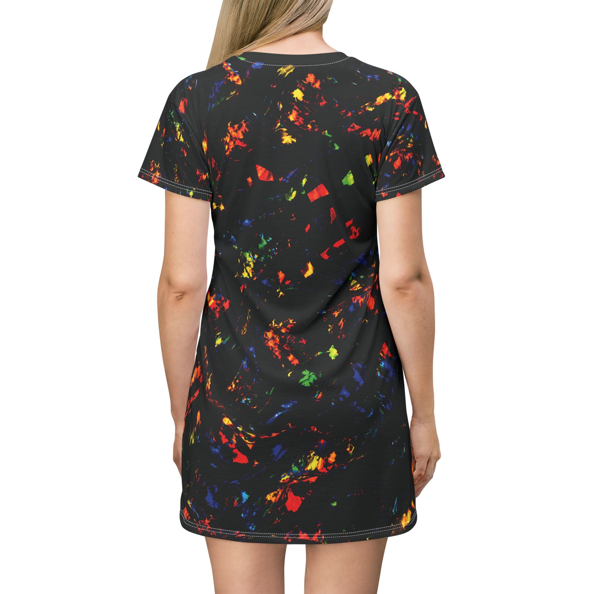 Neon Opal Confetti Pattern T-Shirt Dress