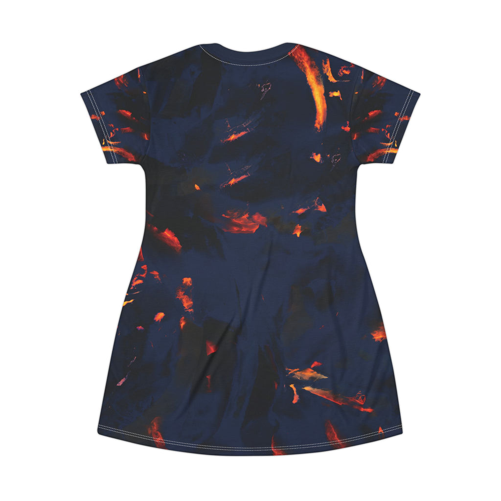Opal Embers Pattern T-Shirt Dress Dark Flame All-Over Print