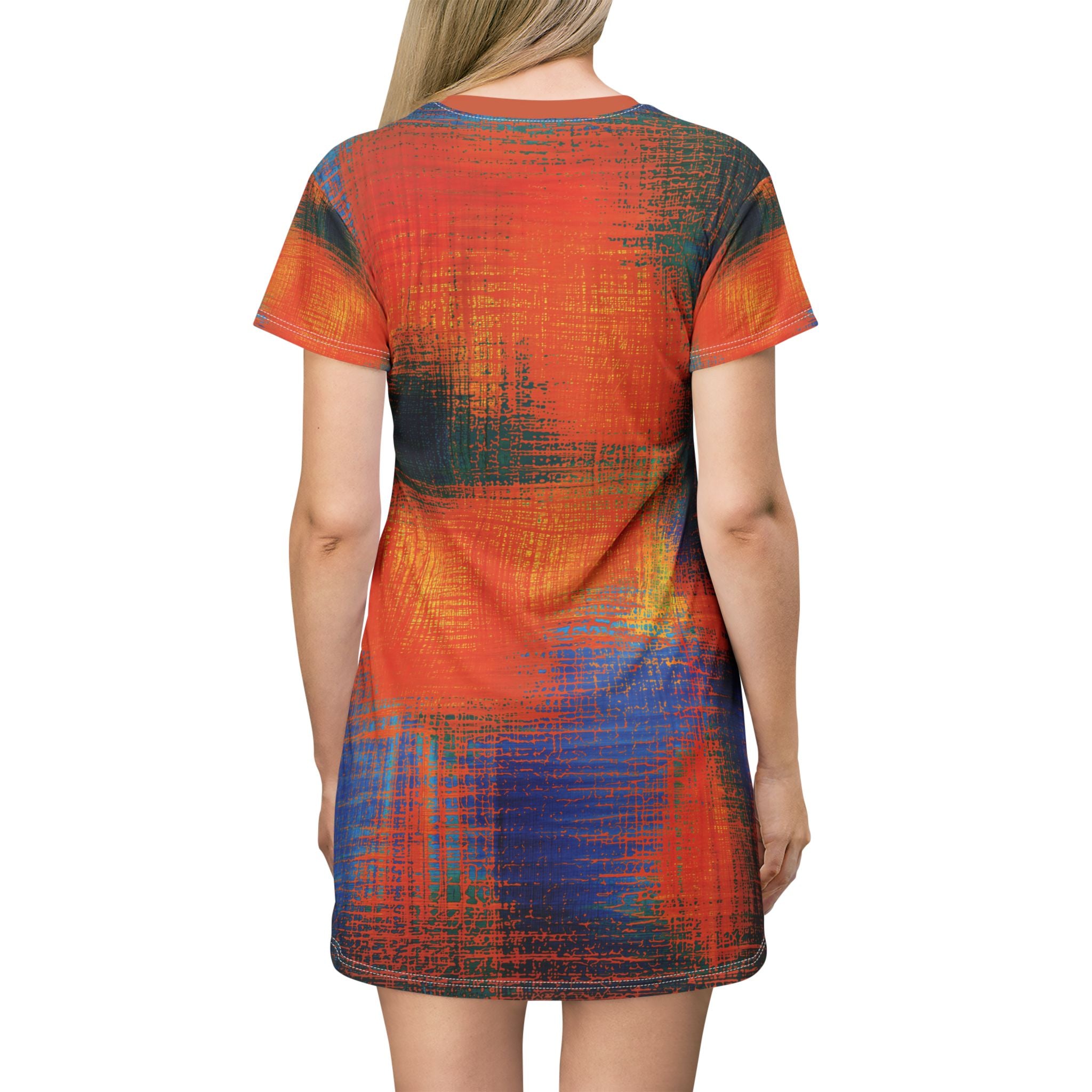 Opal Orange Blue Brushstroke T-Shirt Dress All-Over Print