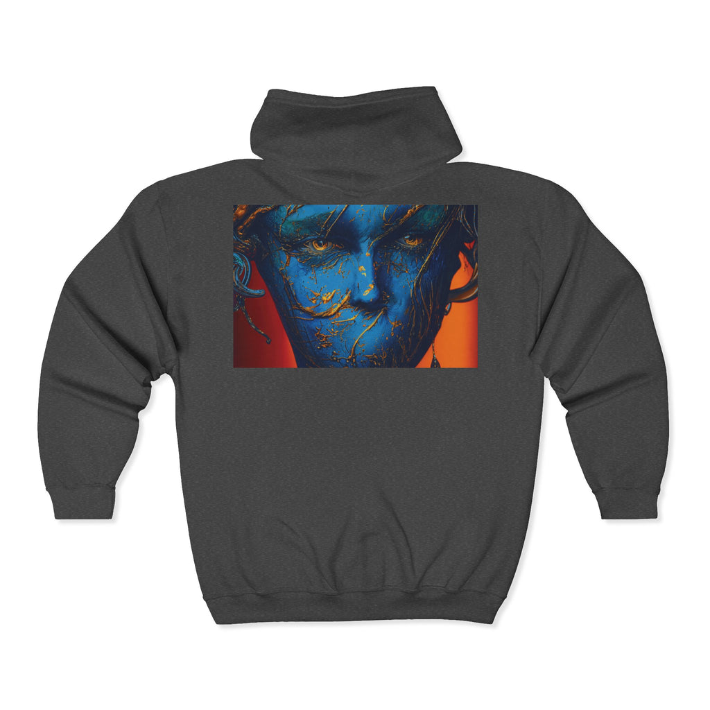 Blue Phantom Full-Zip Art Hoodie Sweatshirt
