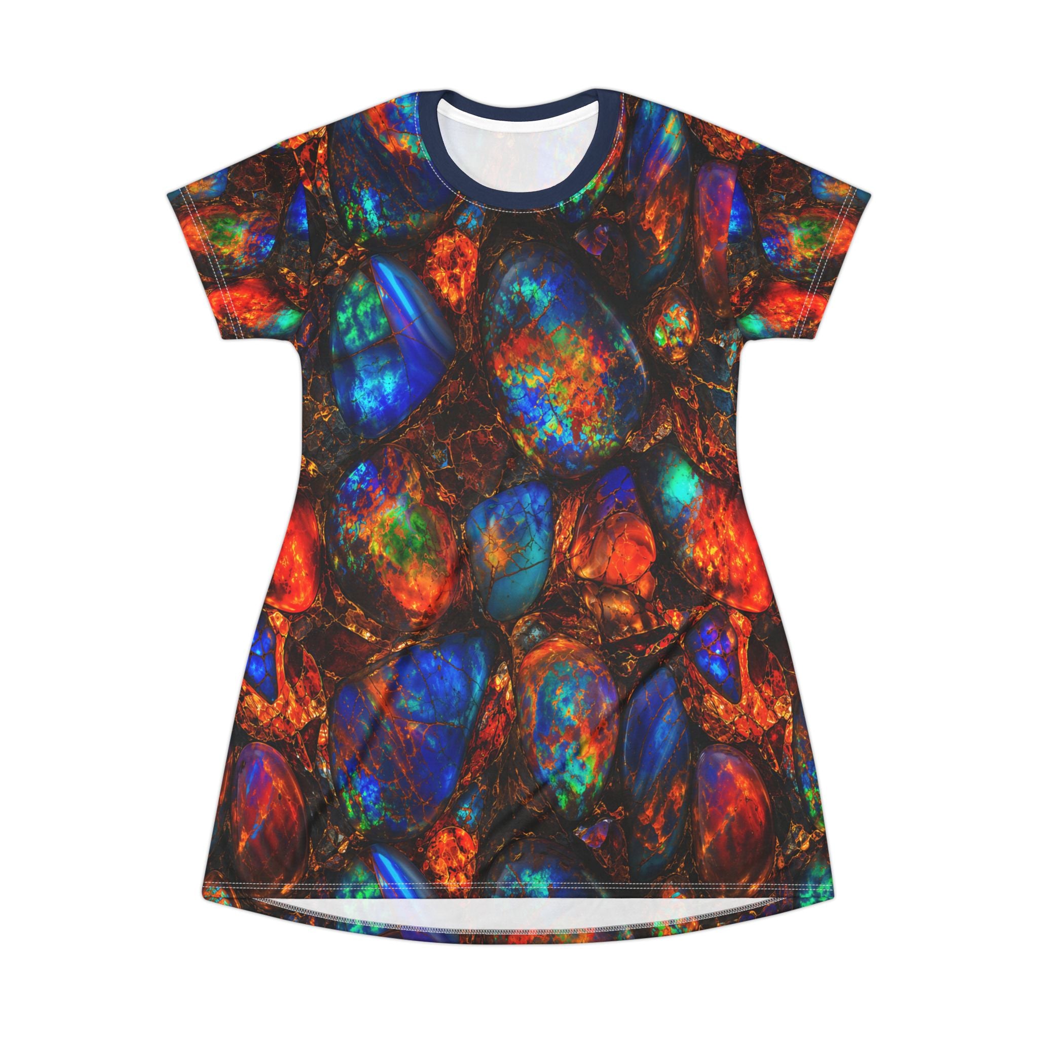 Opal Stones T-Shirt Dress Colorful Gemstone All-Over Print