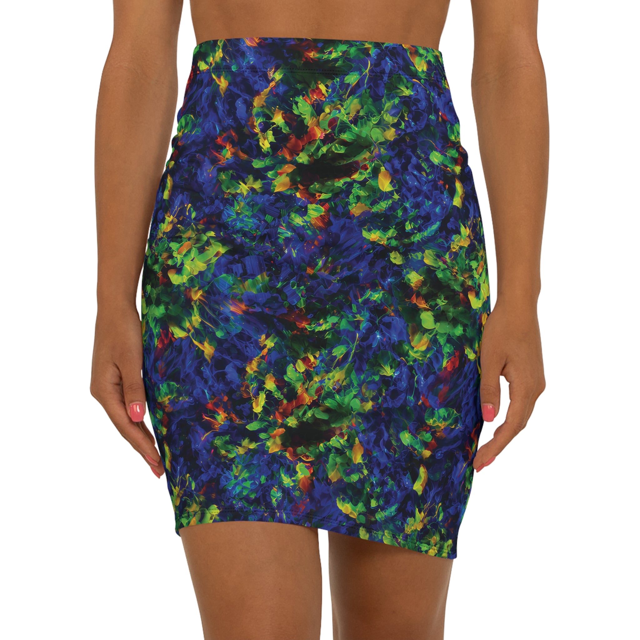Pencil Skirt Opal Neon Splatter Blue Green Yellow